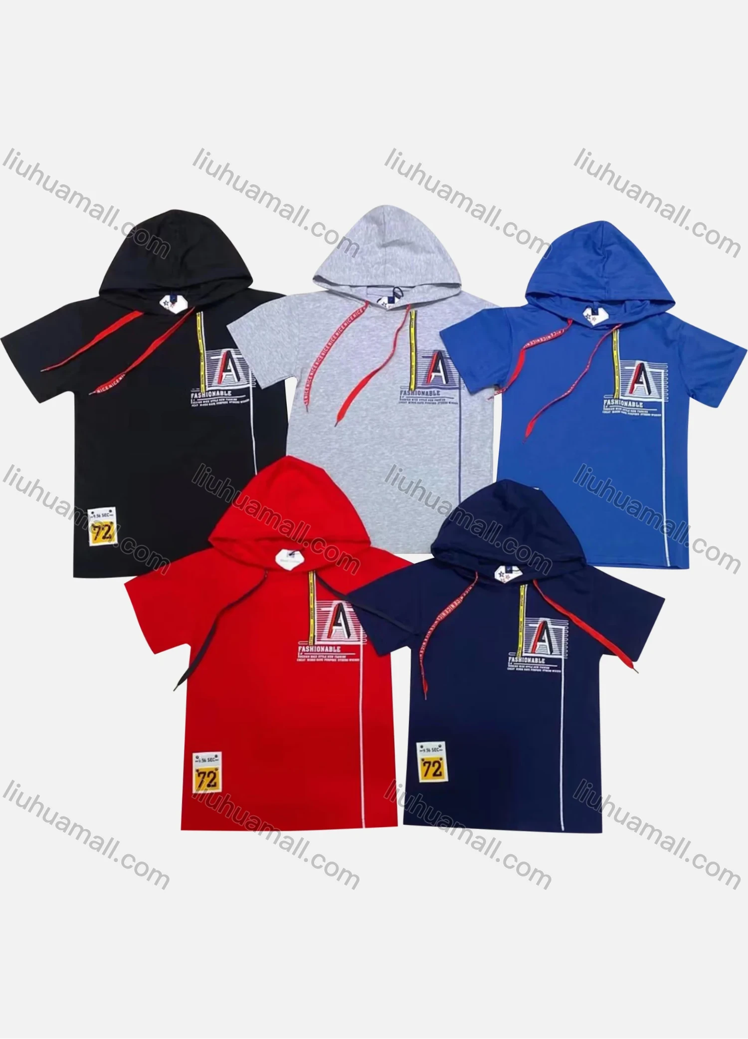 Wholesale Boys 100% Cotton Letter Graphic Short Sleeve Drawstring Hoodie - Liuhuamall