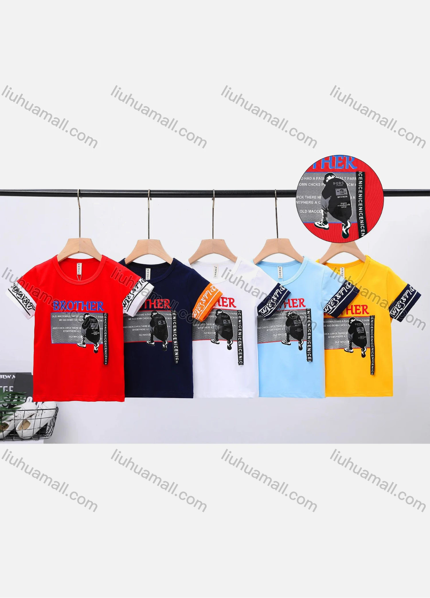 Wholesale Boys Casual Round Neck Short Sleeve Letter Figure Graphic Tee 6241# - Liuhuamall