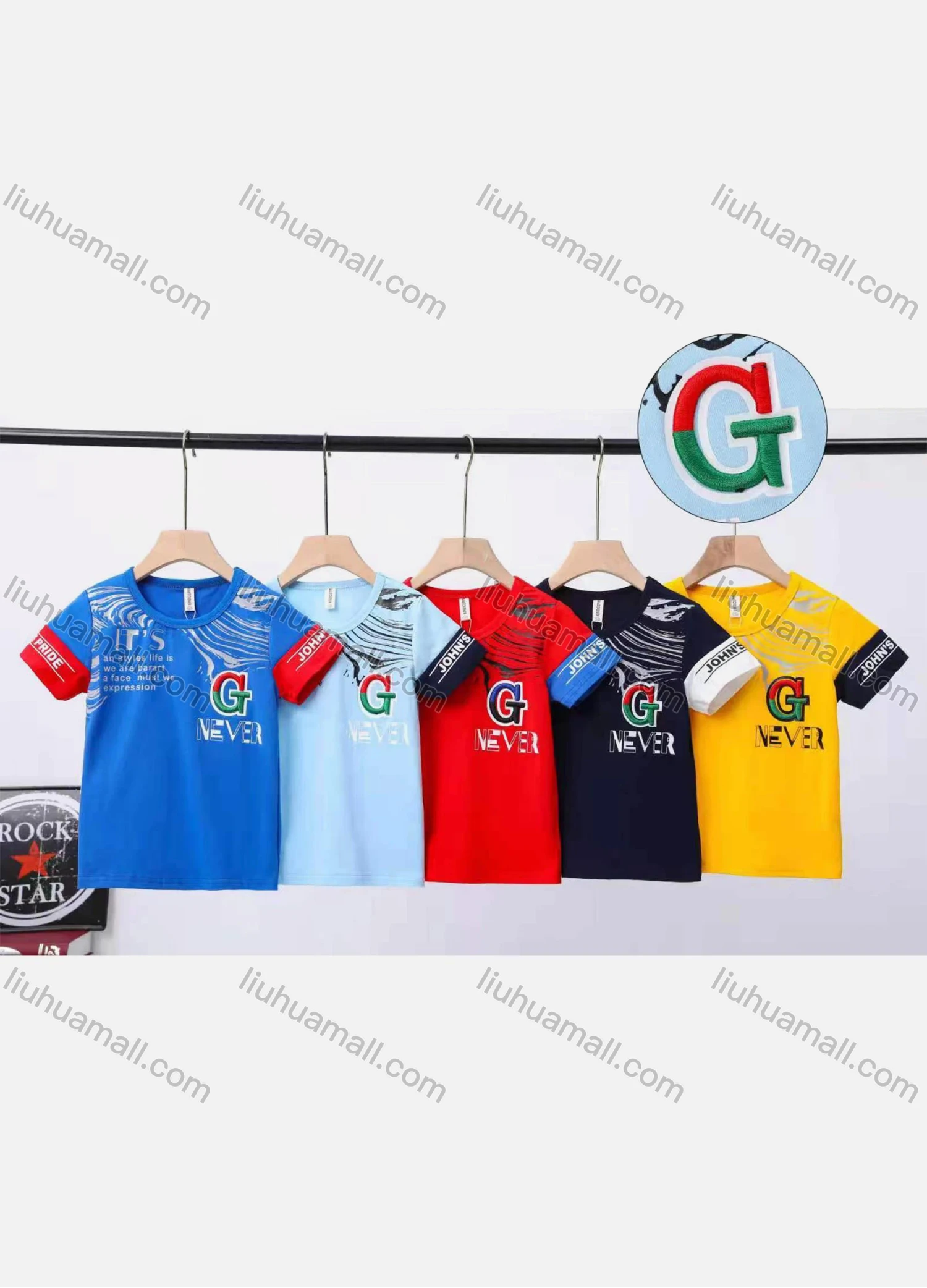 Wholesale Boys Casual Round Neck Short Sleeve Embroidery Letter Graphic Tee 6235# - Liuhuamall