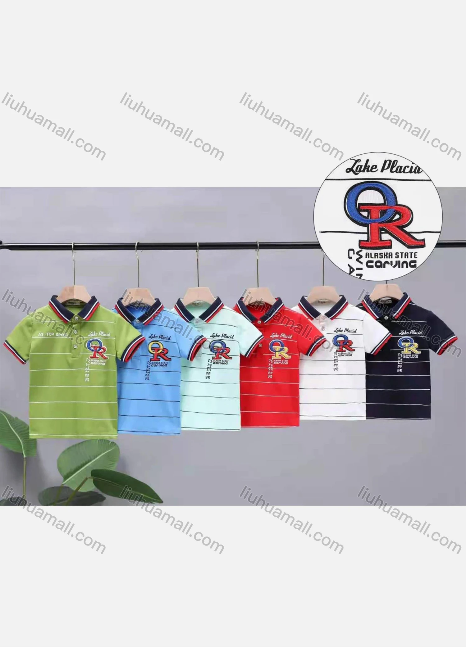 Wholesale Boys Short Sleeve Striped Embroidery Letter Graphic Polo Shirt 8809# - Liuhuamall