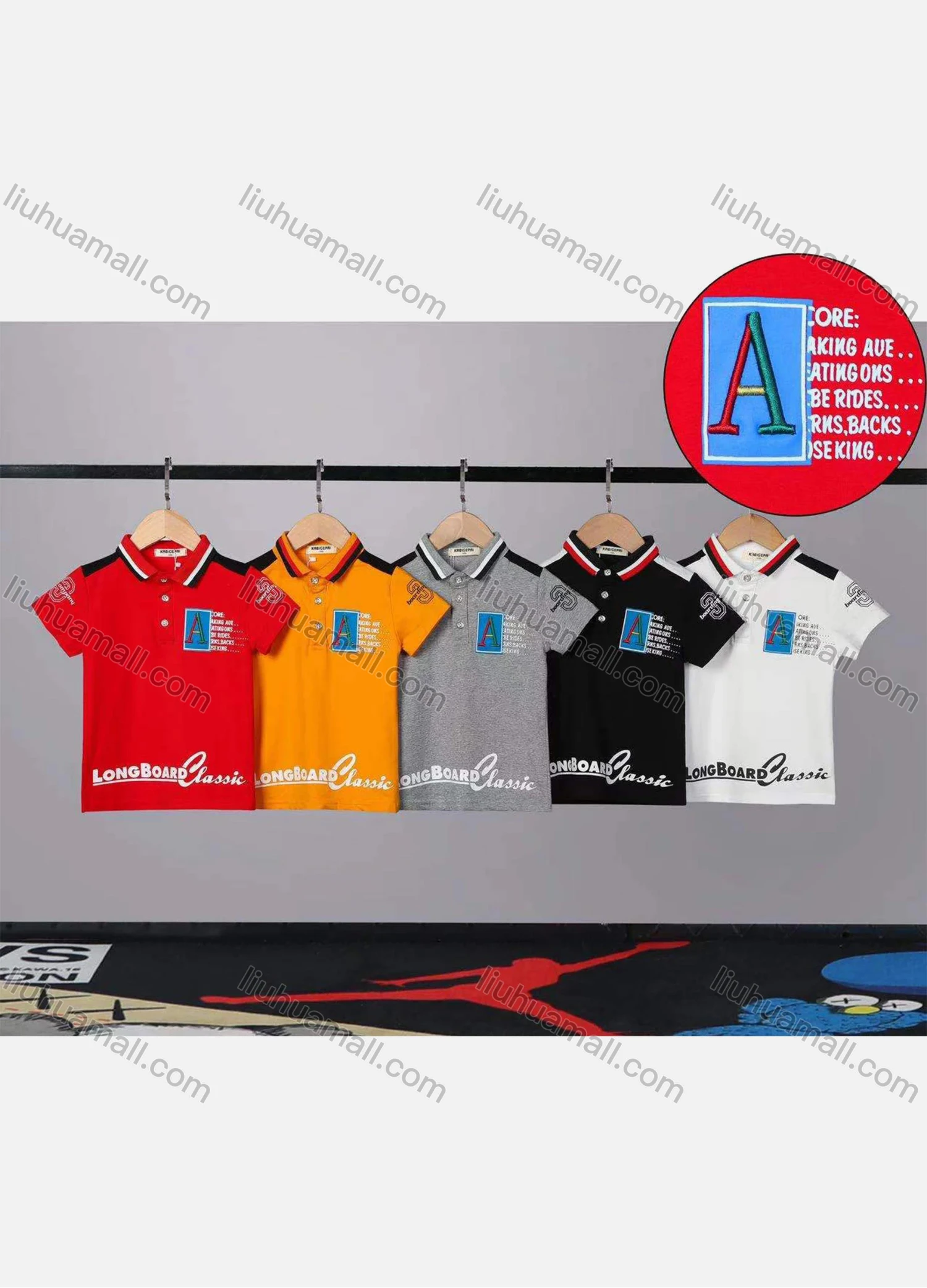 Wholesale Boys Short Sleeve Embroidery Letter Graphic Quarter Zip Polo Shirt 2055# - Liuhuamall
