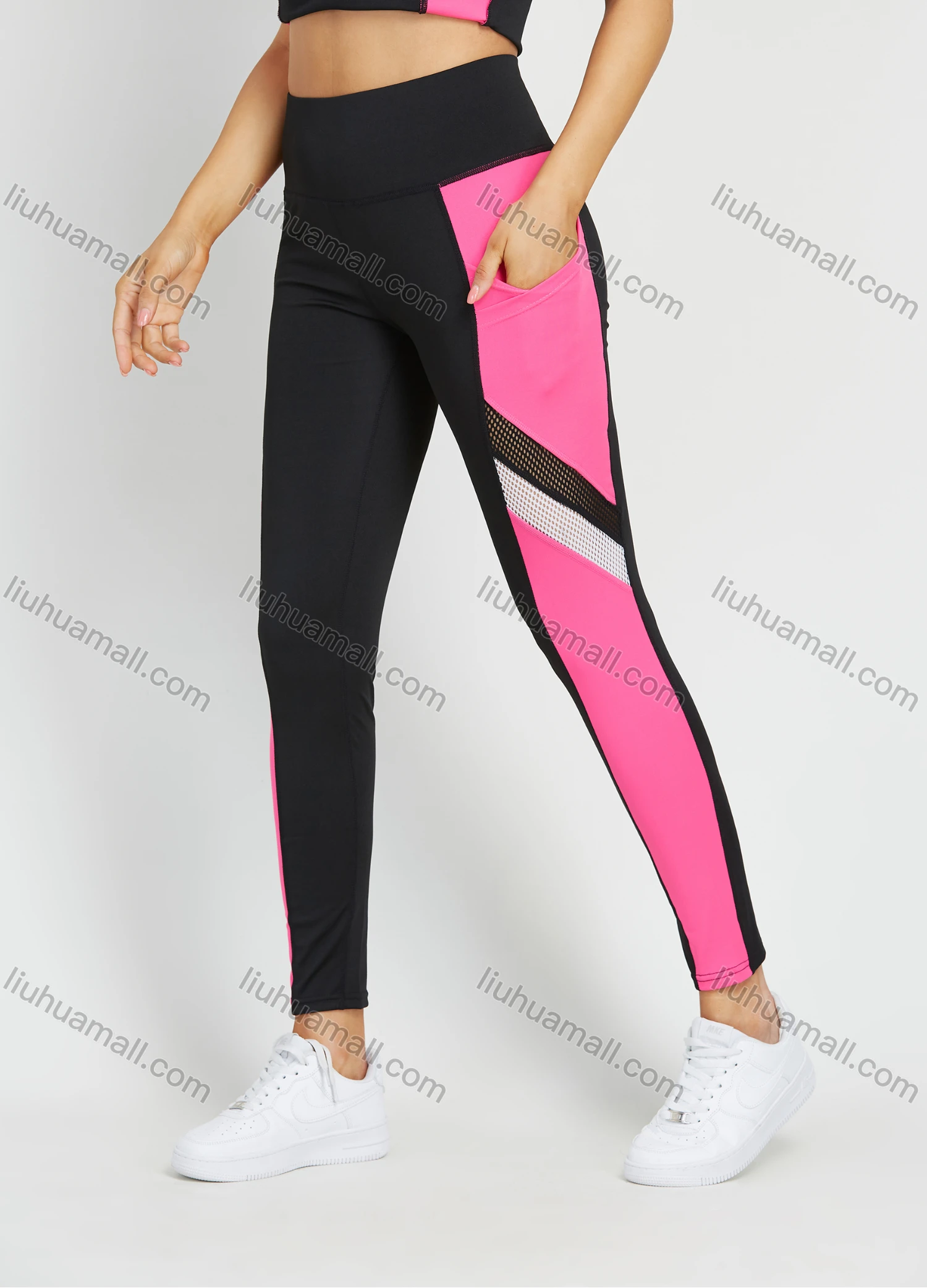 Wholesale Women's Athletic Colorblock Hood Zipper Jacket Workout 3 Piece Set - Liuhuamall