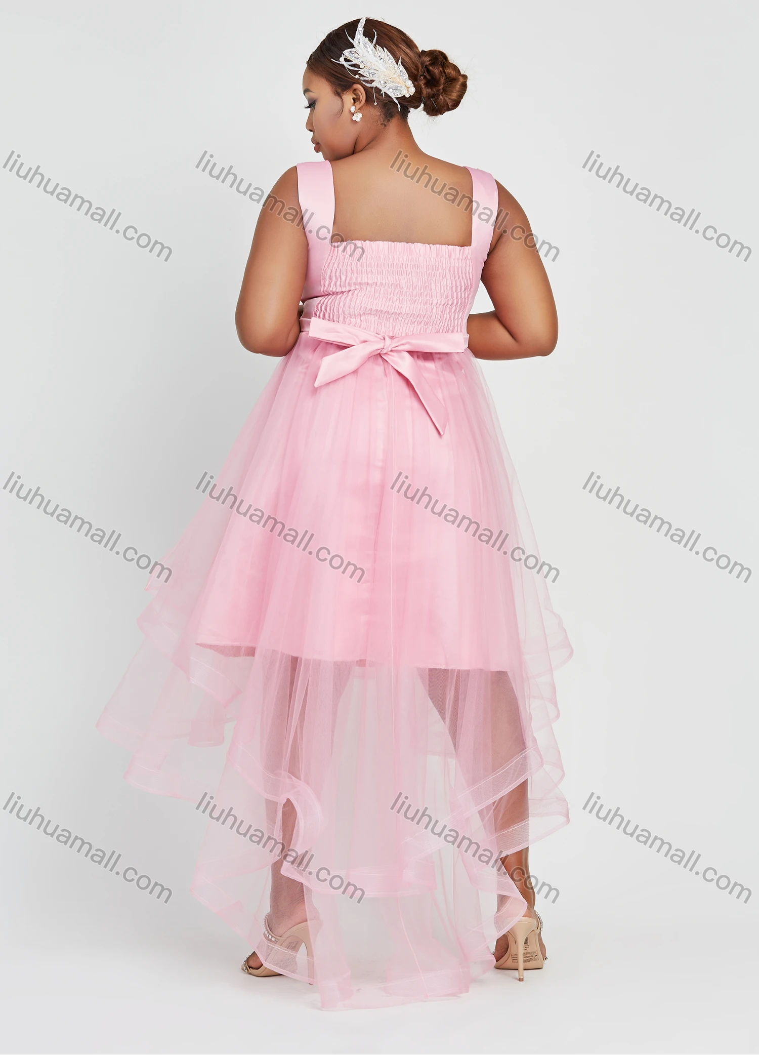 Wholesale Women's Elegant Sleeveless Tie Back High Low Hem Sequin Lace Cocktail Party Dress - Liuhuamall