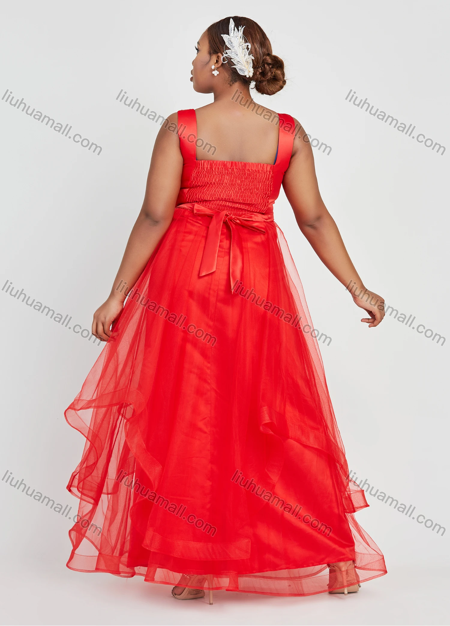 Wholesale Women's Elegant Sleeveless Plain V Neck Sequin Lace Maxi Evening Dress - Liuhuamall