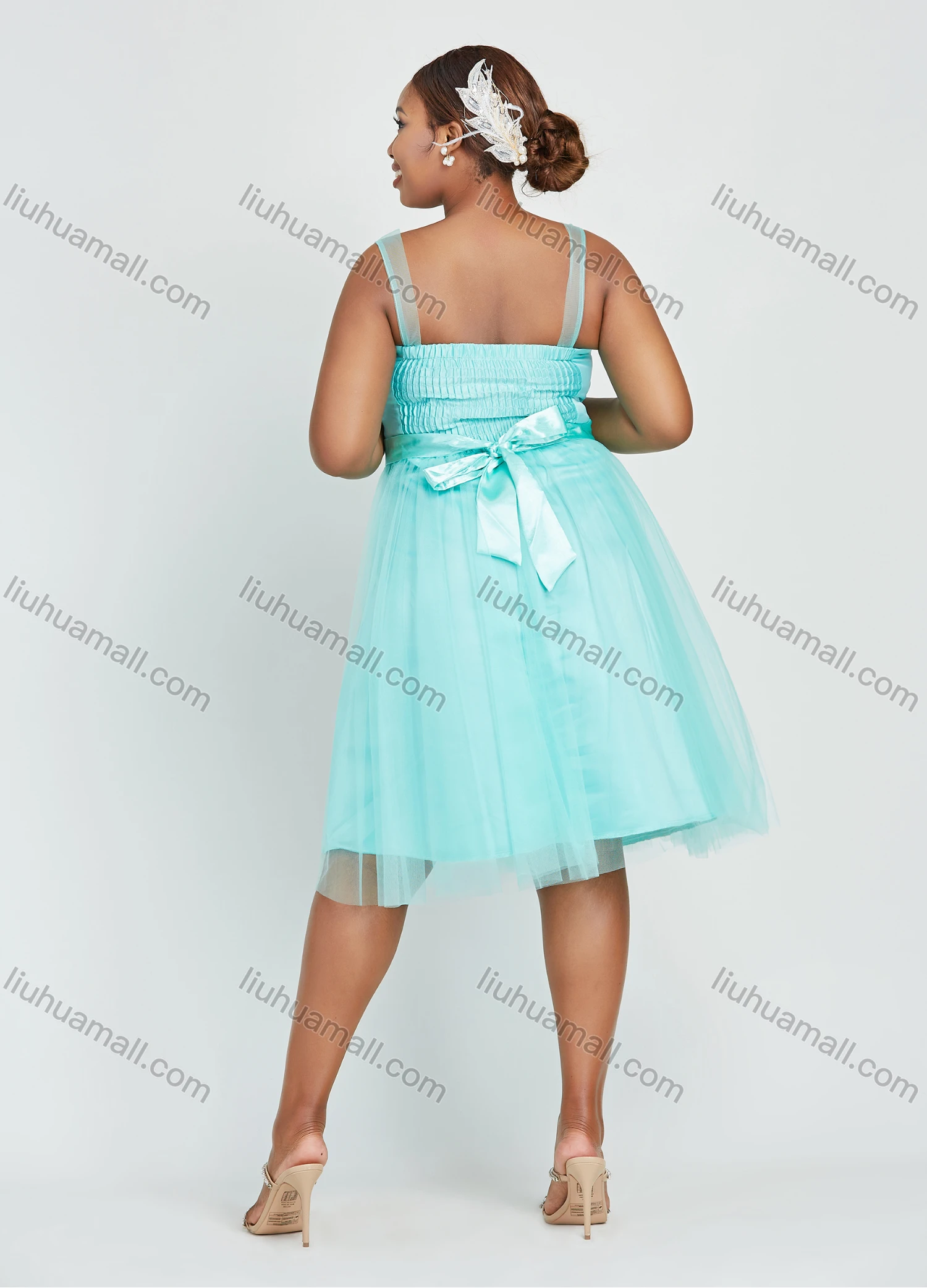 Wholesale Women's Elegant Sleeveless V Neck Mesh Bowknot Dress - Liuhuamall