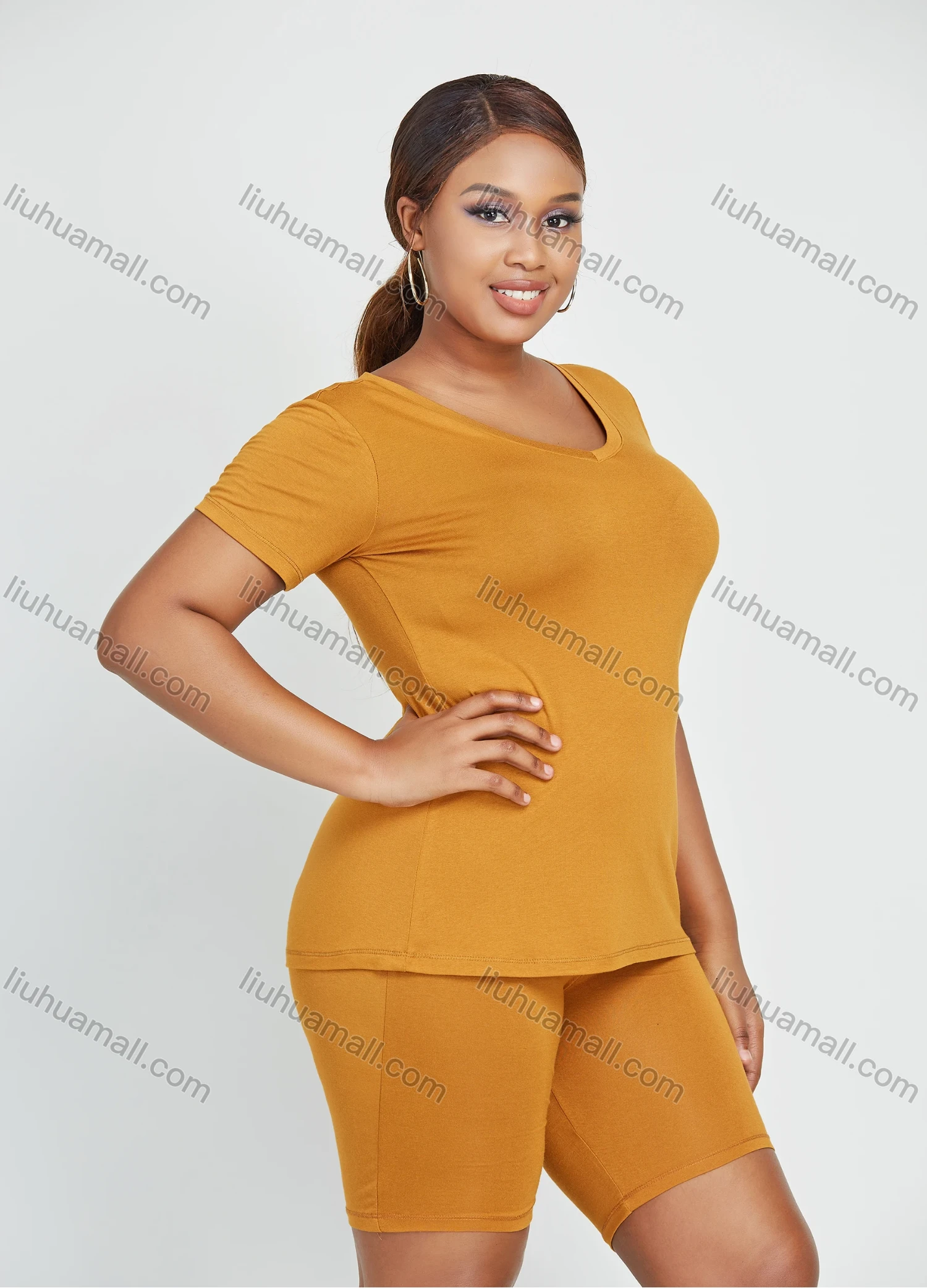 Wholesale Women's Daily Plain Round Neck T-shirt 2 Pieces Set - Liuhuamall