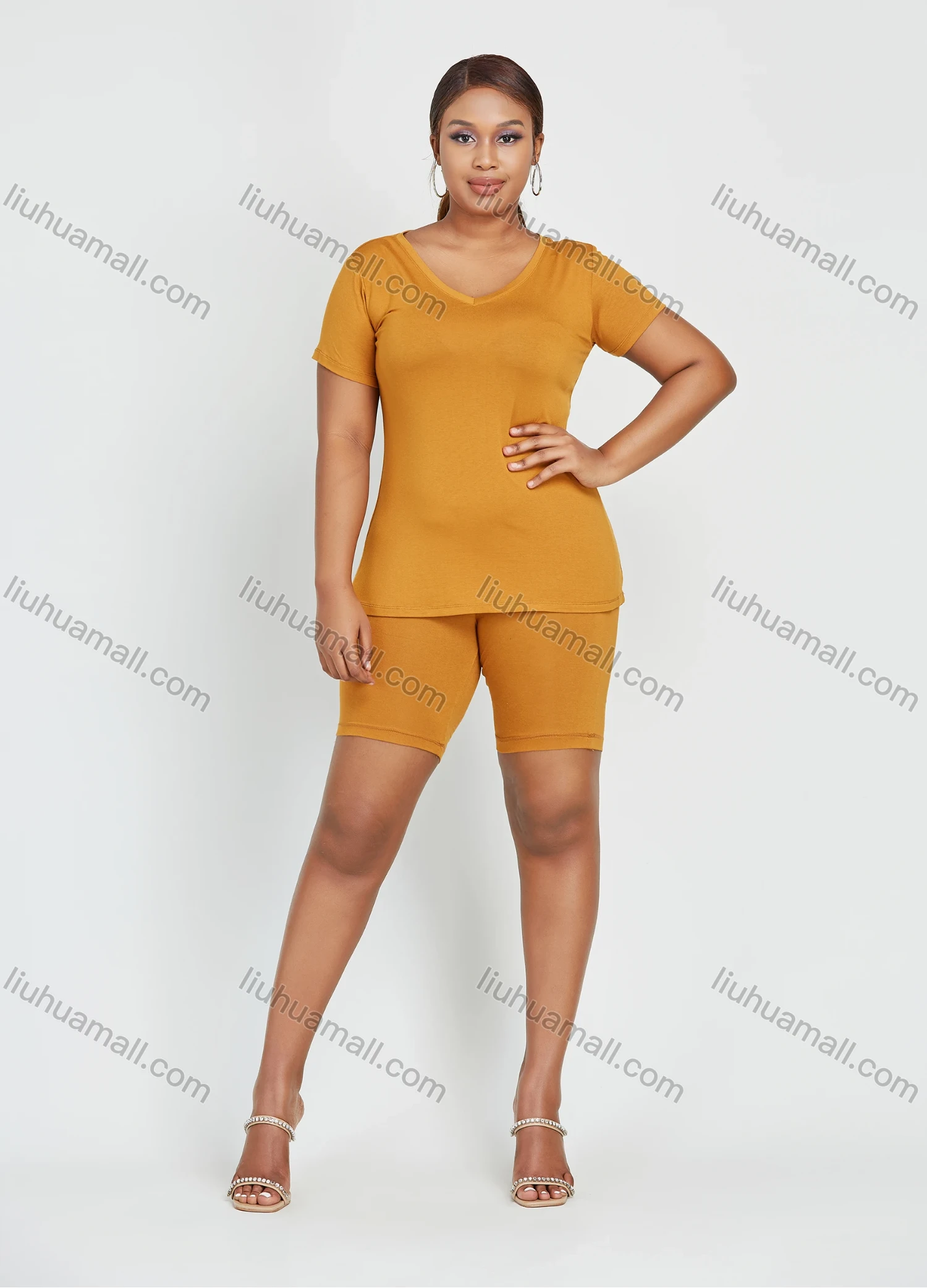 Wholesale Women's Daily Plain Round Neck T-shirt 2 Pieces Set - Liuhuamall