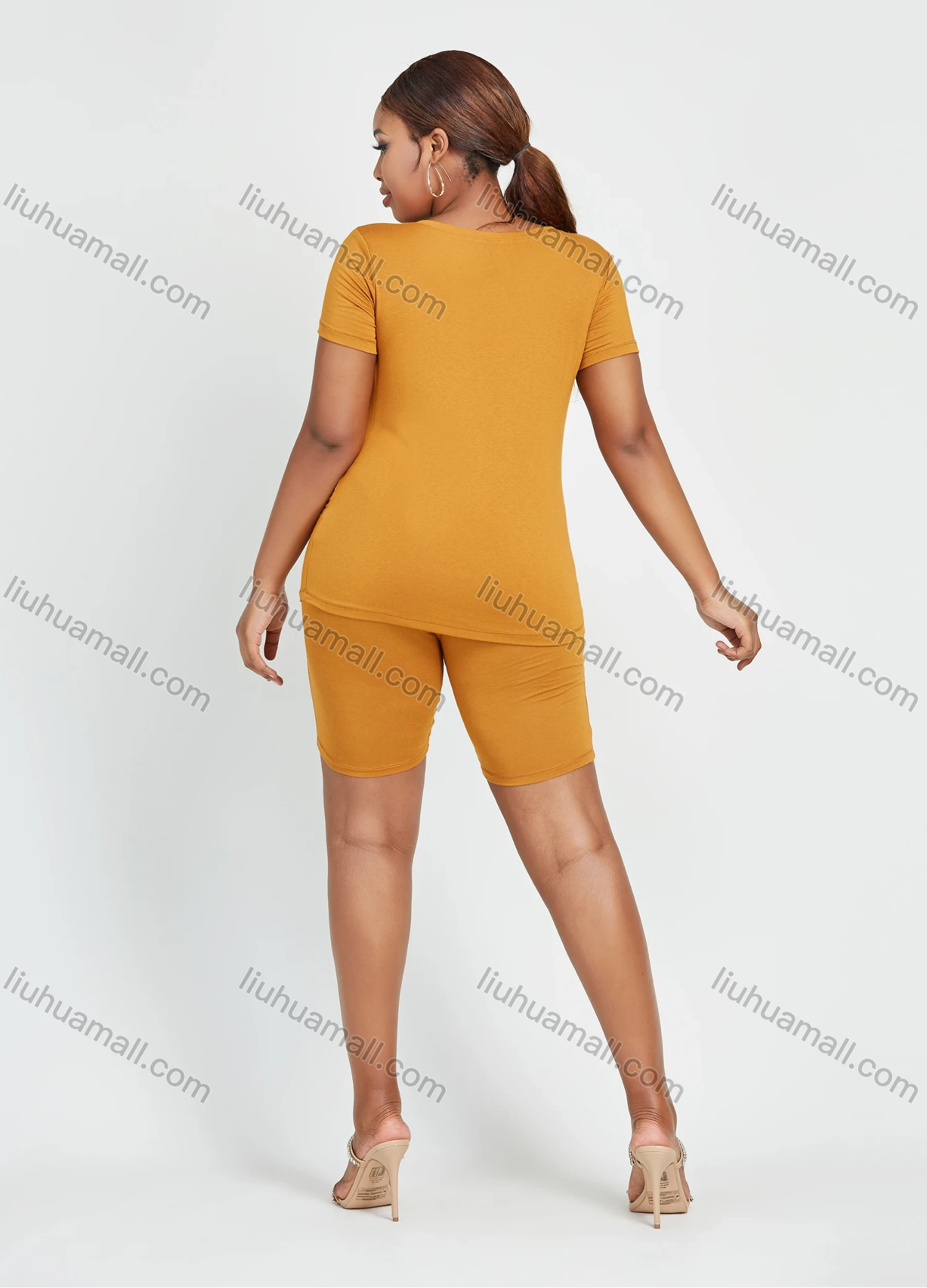 Wholesale Women's Daily Plain Round Neck T-shirt 2 Pieces Set - Liuhuamall