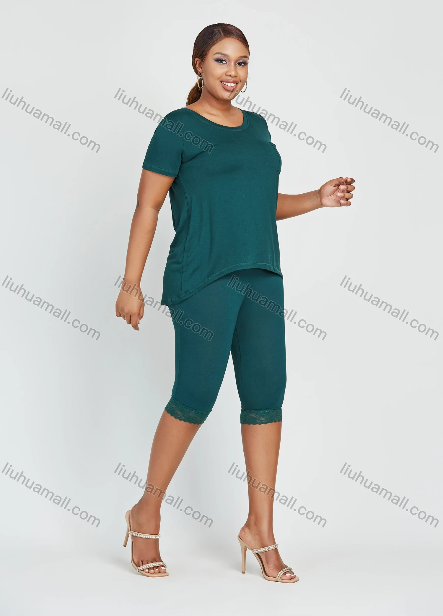 Wholesale Women's Daily Short Sleeve Round Neck T-shirt 2 Piece Set - Liuhuamall