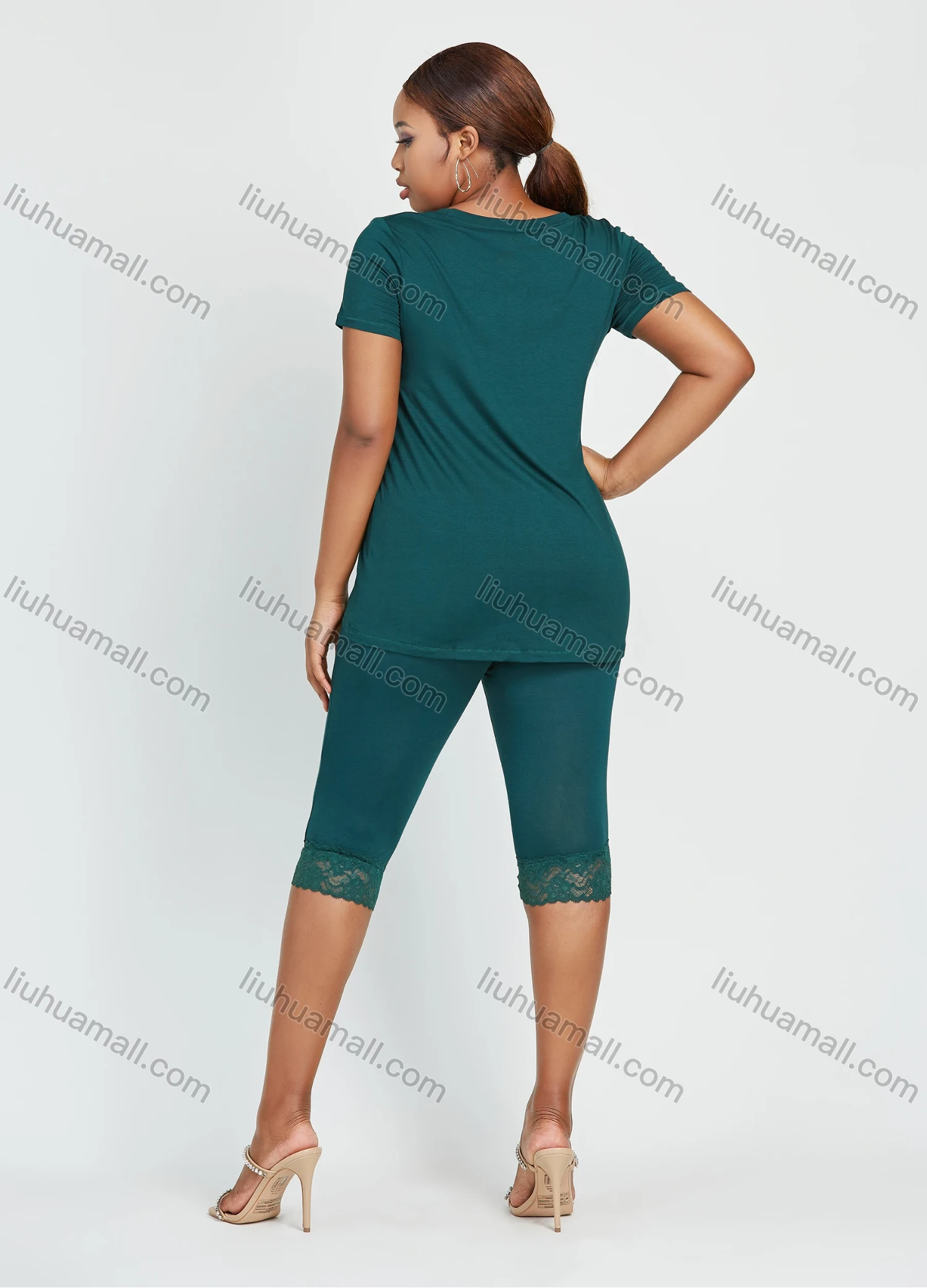 Wholesale Women's Daily Short Sleeve Round Neck T-shirt 2 Piece Set - Liuhuamall