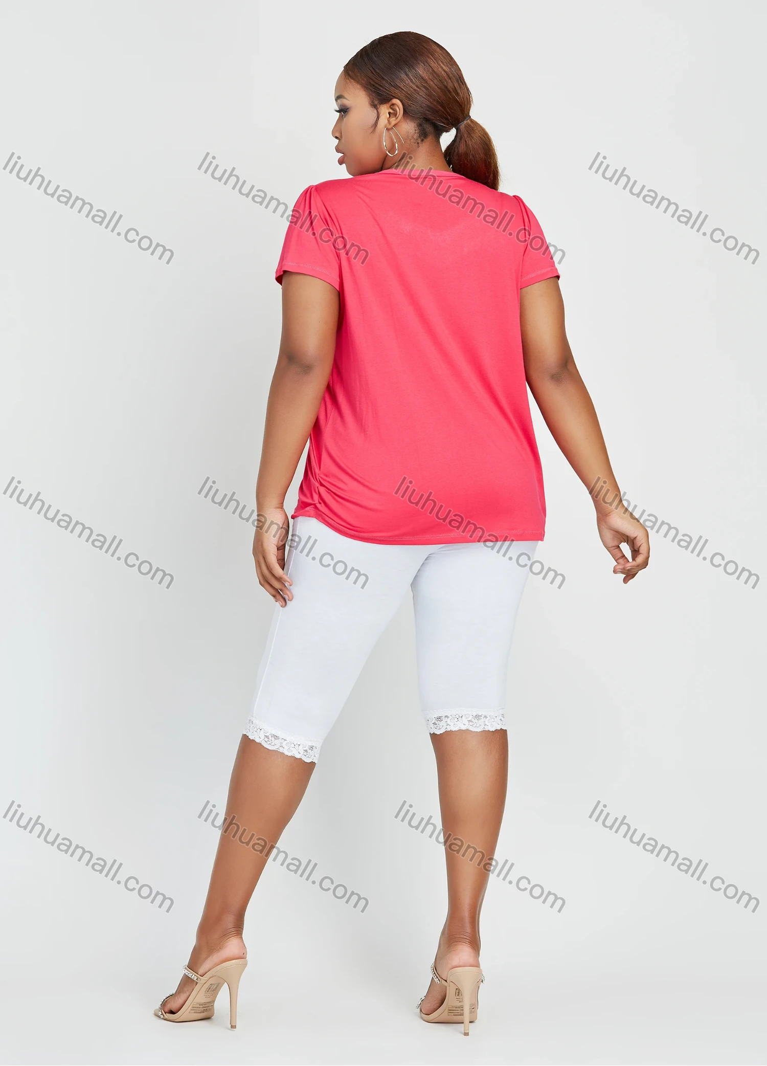 Wholesale Women's Daily Short Sleeve Square Neck Rhinestone Top 2 Piece Set - Liuhuamall