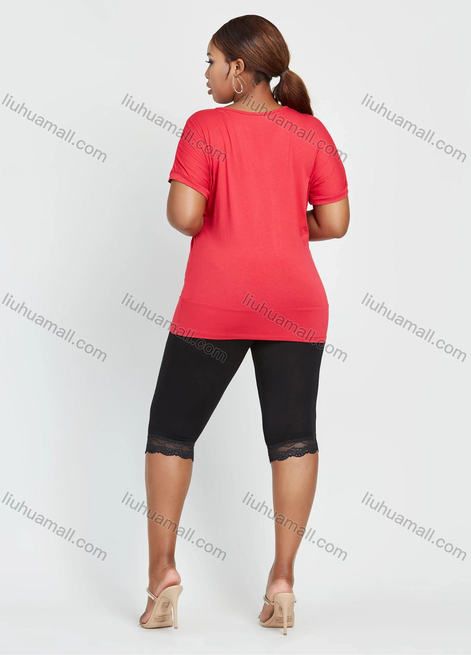 Wholesale Women's Daily Short Sleeve V Neck Rhinestone Ruched Top 2 Piece Set - Liuhuamall