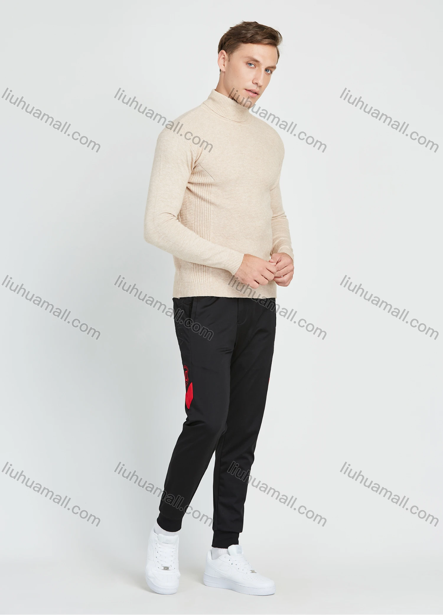 Wholesale Men's Slim Fit Turtleneck Plain Long Sleeve Rib-Knit Pullover Sweater - Liuhuamall