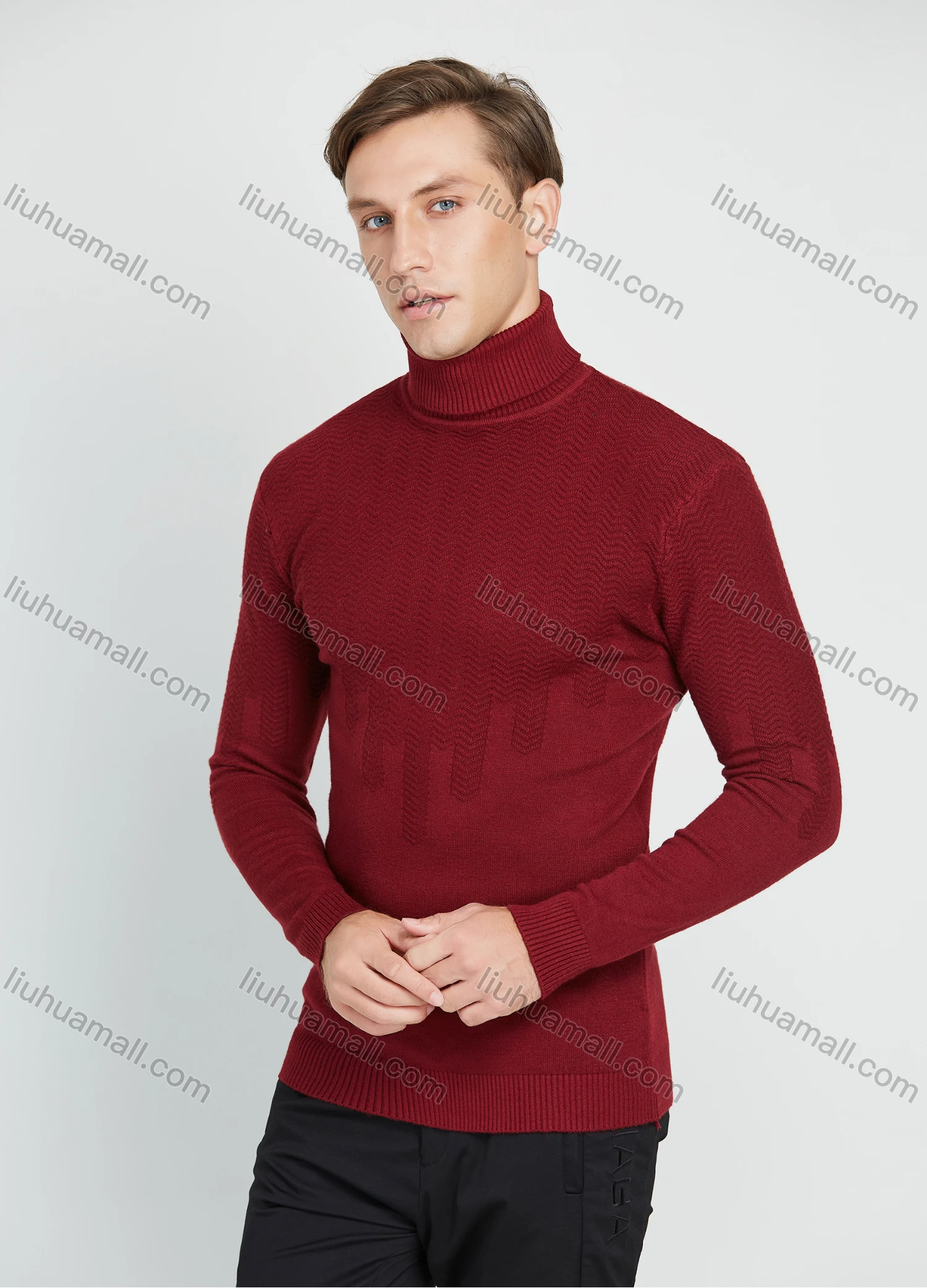 Wholesale Men's Casual Plain Turtleneck Long Sleeve Slim Fit Sweater - Liuhuamall