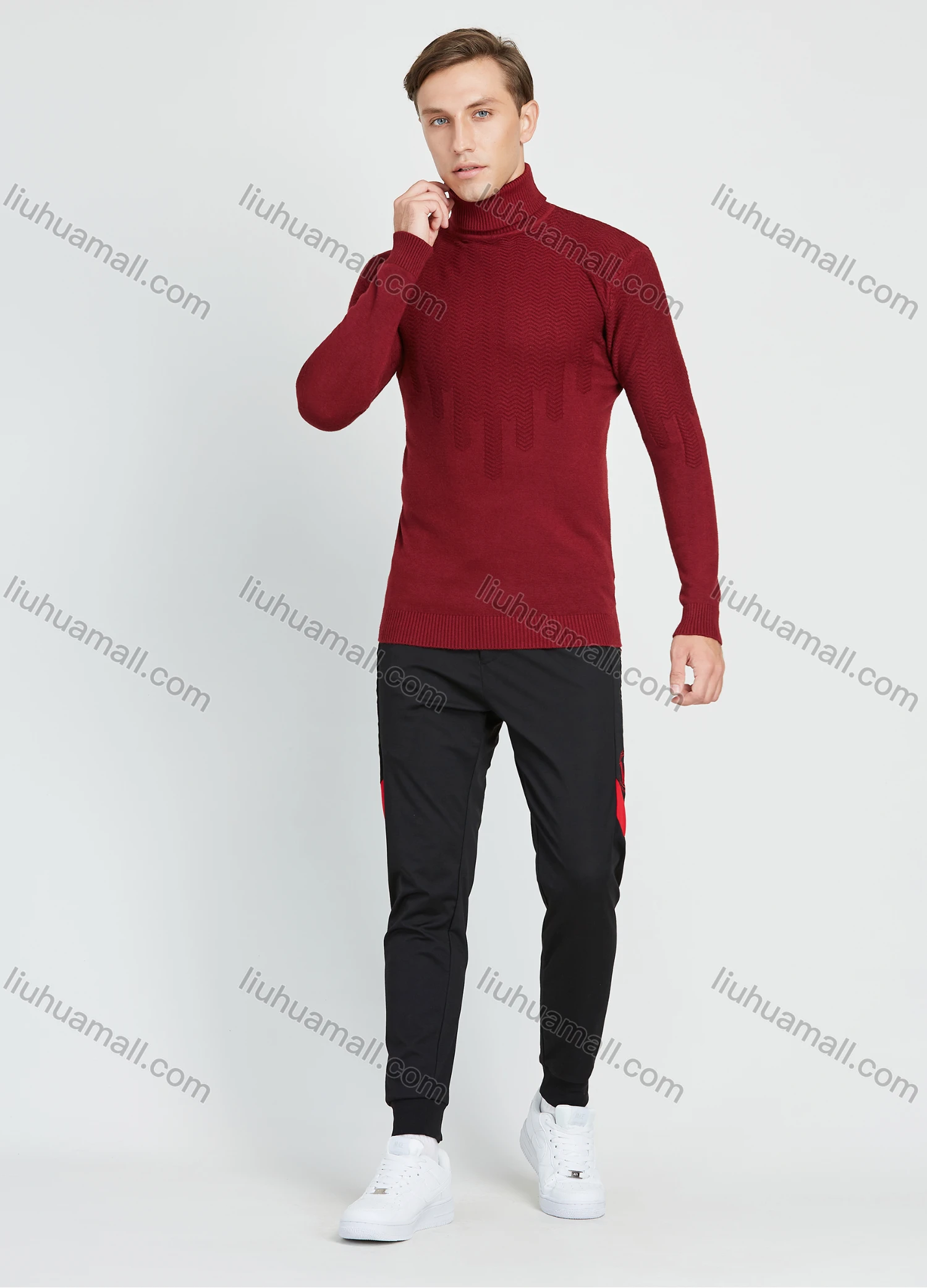 Wholesale Men's Casual Plain Turtleneck Long Sleeve Slim Fit Sweater - Liuhuamall