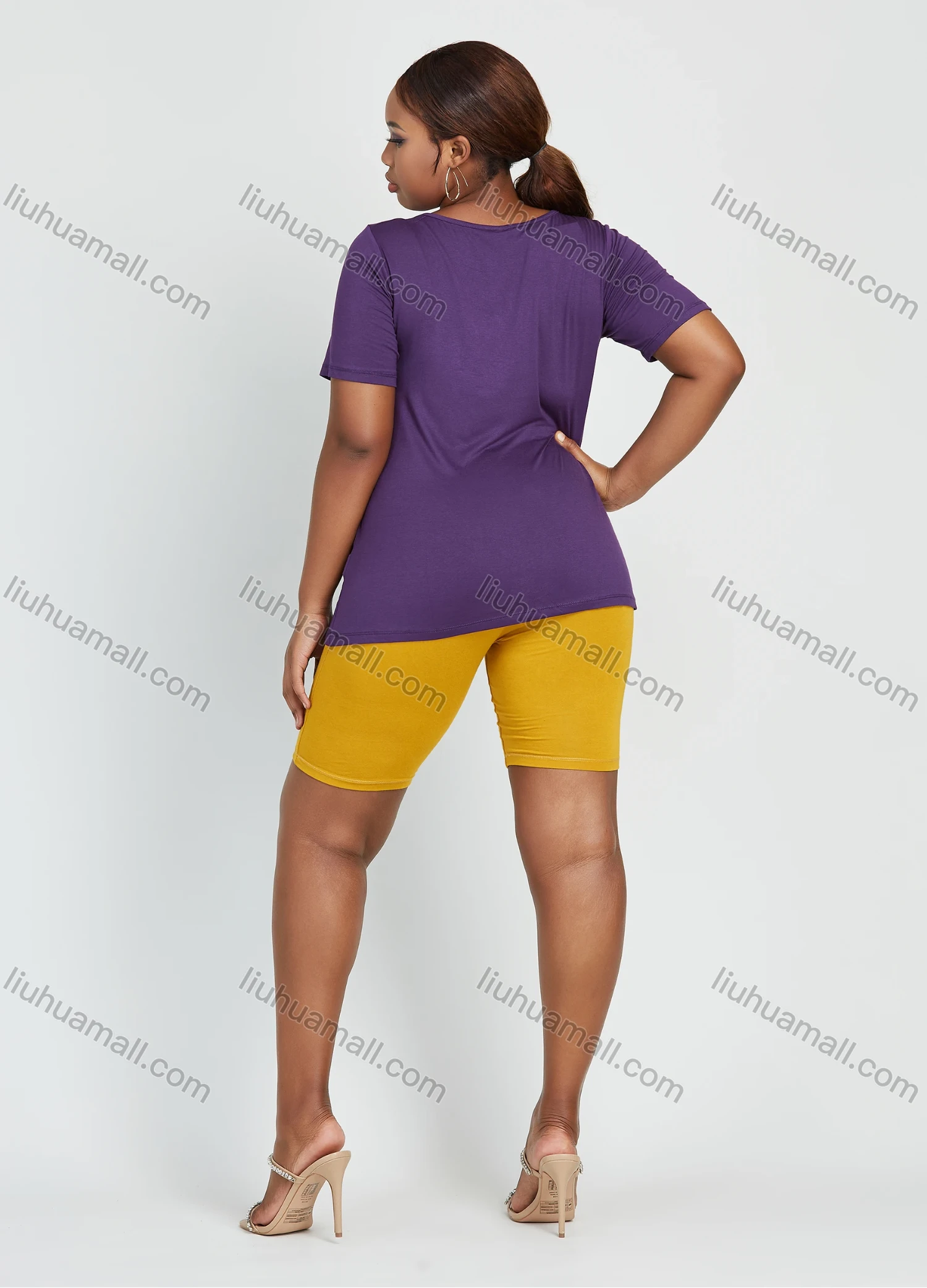 Wholesale Women's Casual Plain Ruched Short Sleeve V Neck Button Front Daily Top - Liuhuamall