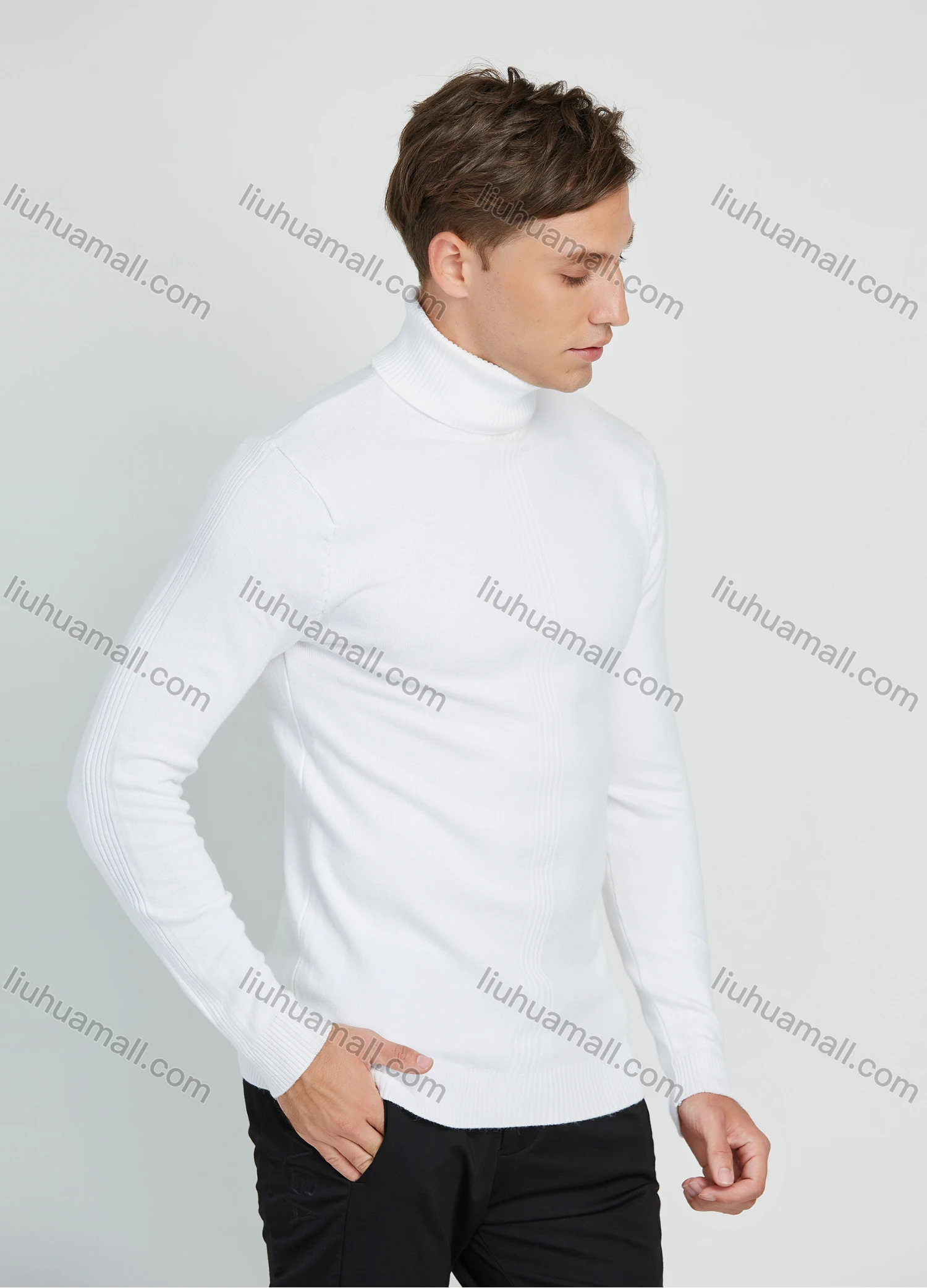 Wholesale Men's Casual Plain Turtleneck Long Sleeve Slim Fit Sweater - Liuhuamall