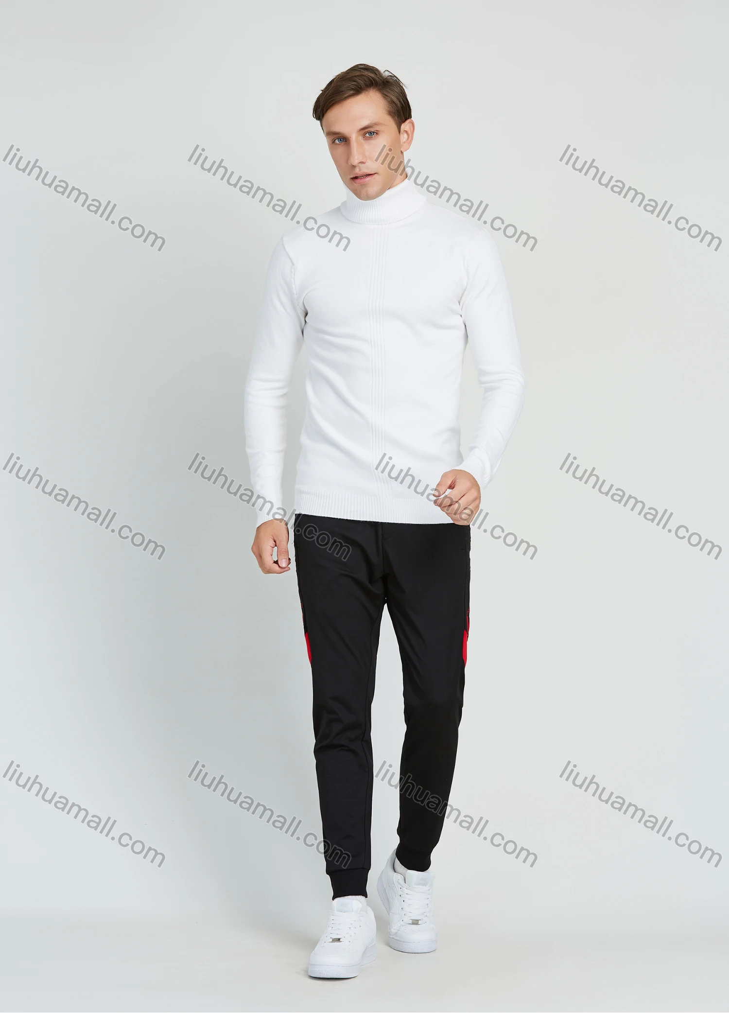 Wholesale Men's Casual Plain Turtleneck Long Sleeve Slim Fit Sweater - Liuhuamall