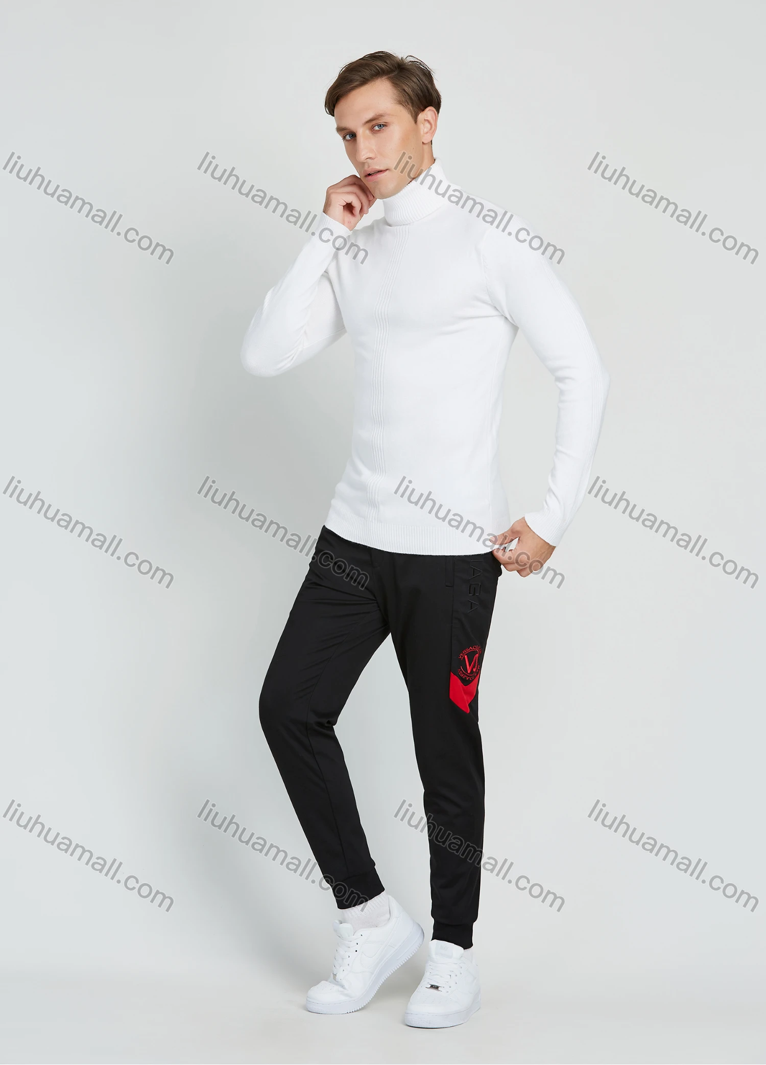 Wholesale Men's Casual Plain Turtleneck Long Sleeve Slim Fit Sweater - Liuhuamall