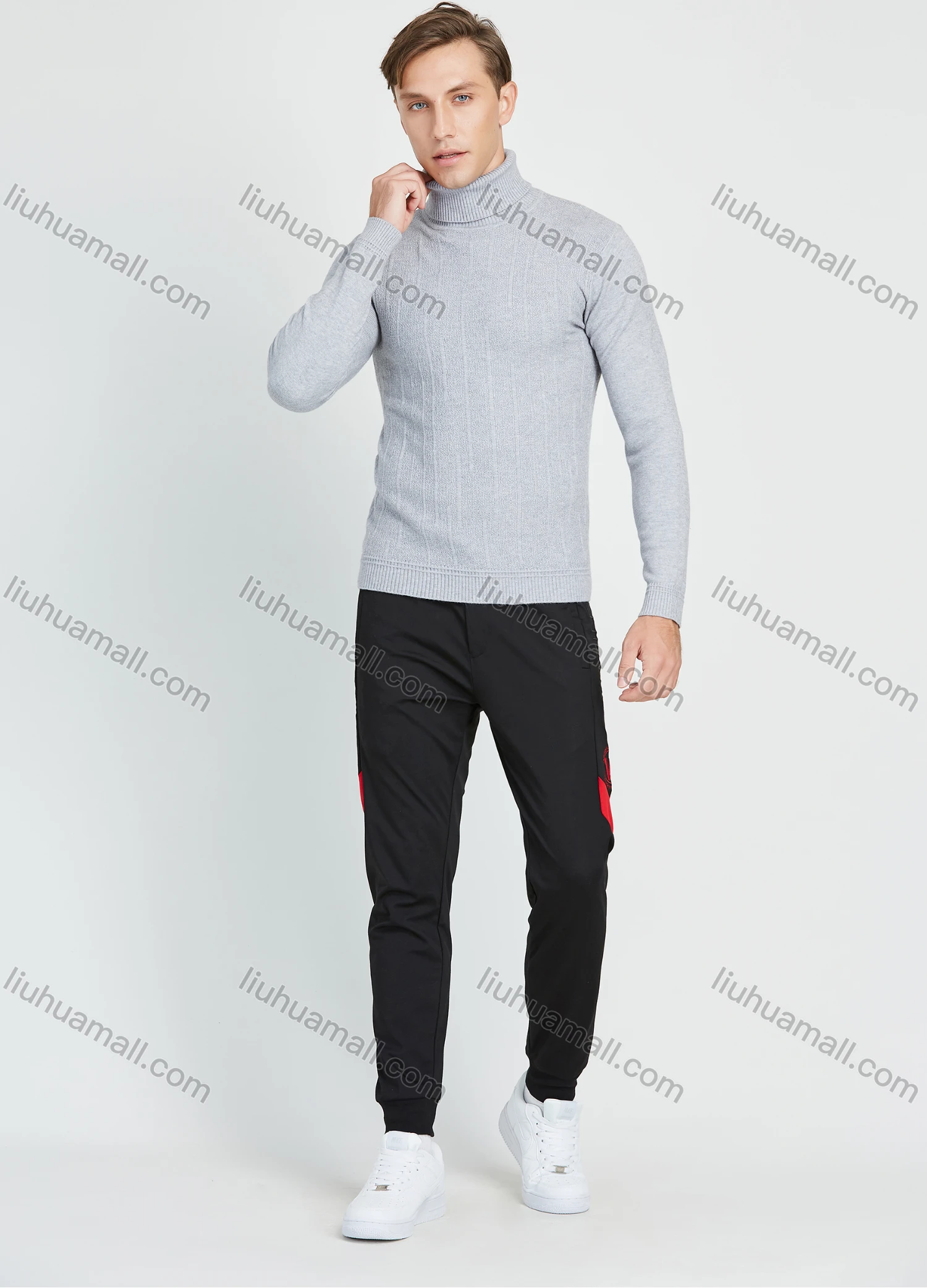 Wholesale Men's Casual Plain Turtleneck Long Sleeve Slim Fit Knit Sweater - Liuhuamall