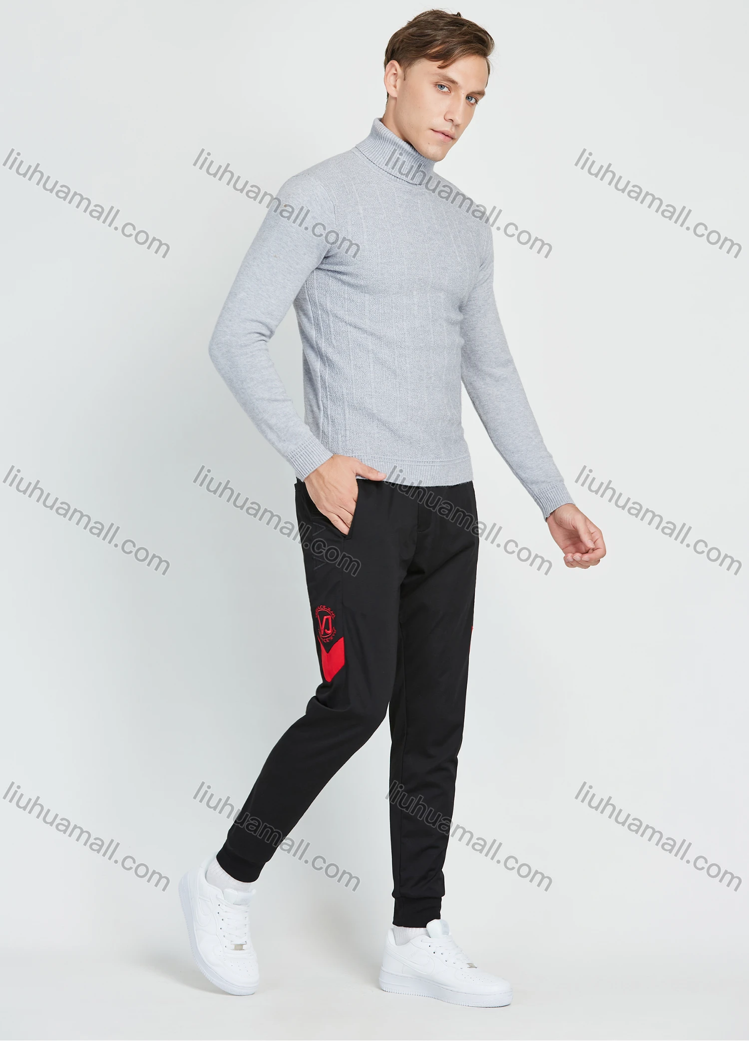 Wholesale Men's Casual Plain Turtleneck Long Sleeve Slim Fit Knit Sweater - Liuhuamall