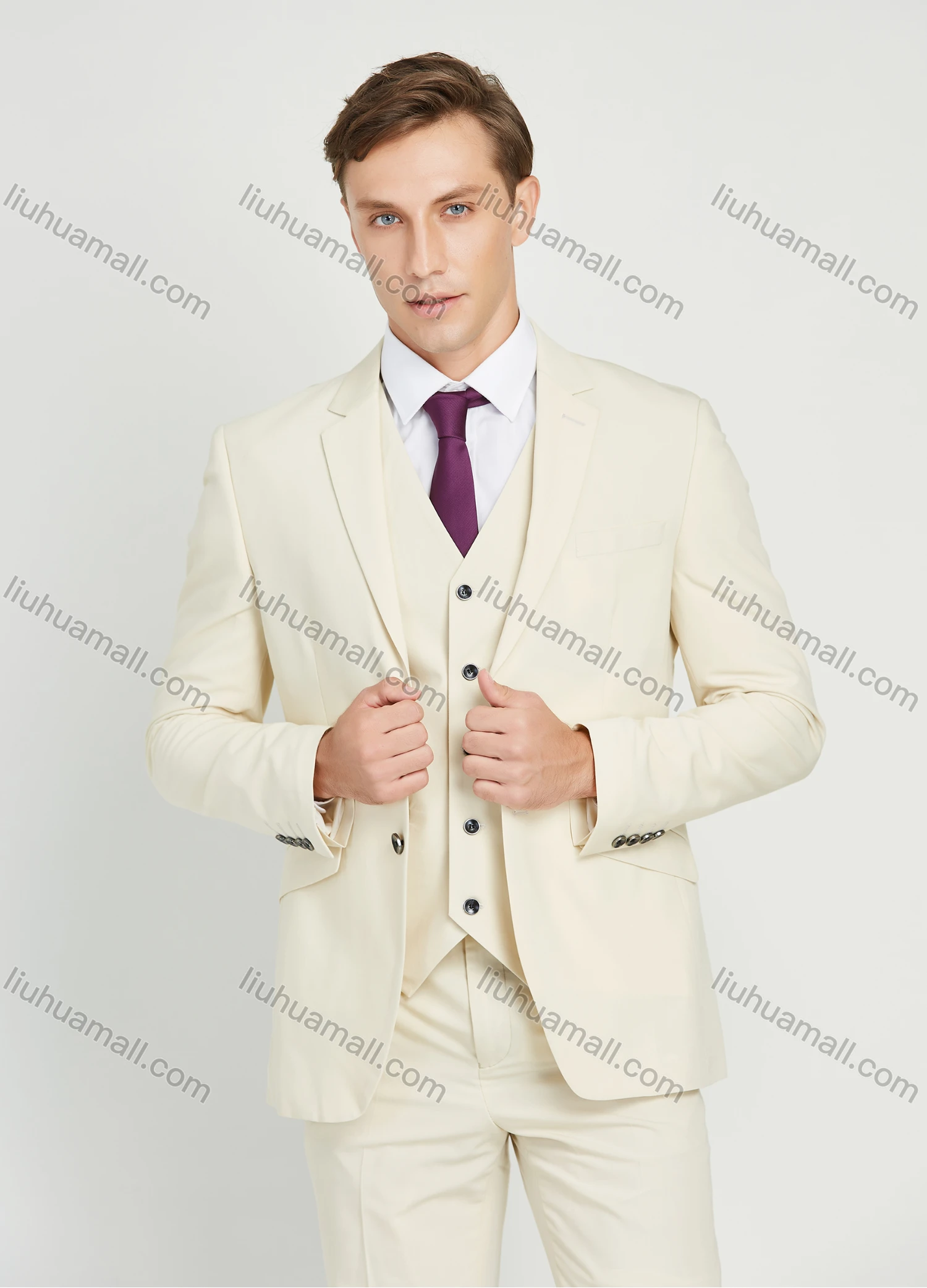 Wholesale Men's Formal Single Breasted Plain Suit Jacket 3 Piece Set - Liuhuamall