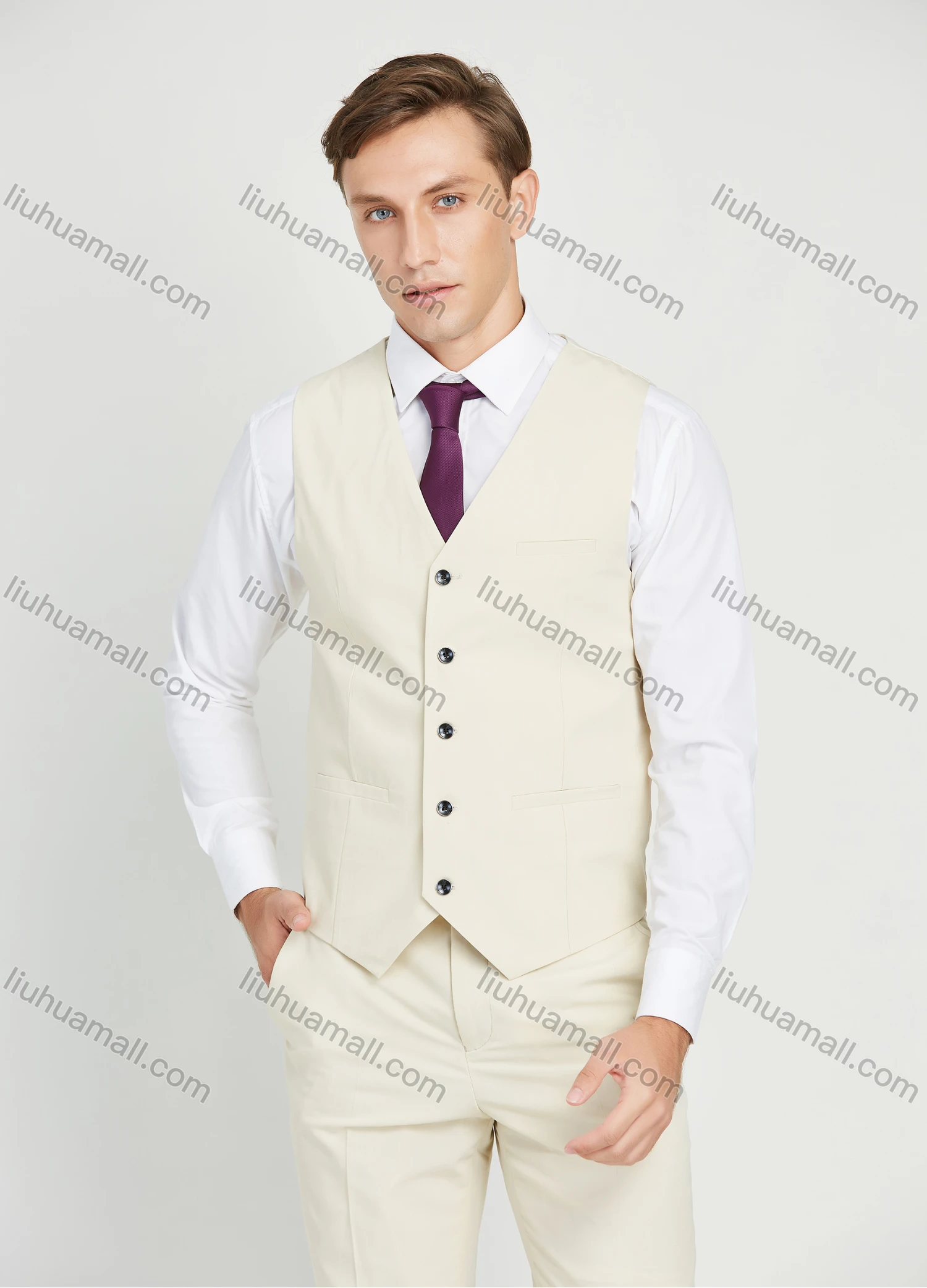 Wholesale Men's Formal Single Breasted Plain Suit Jacket 3 Piece Set - Liuhuamall