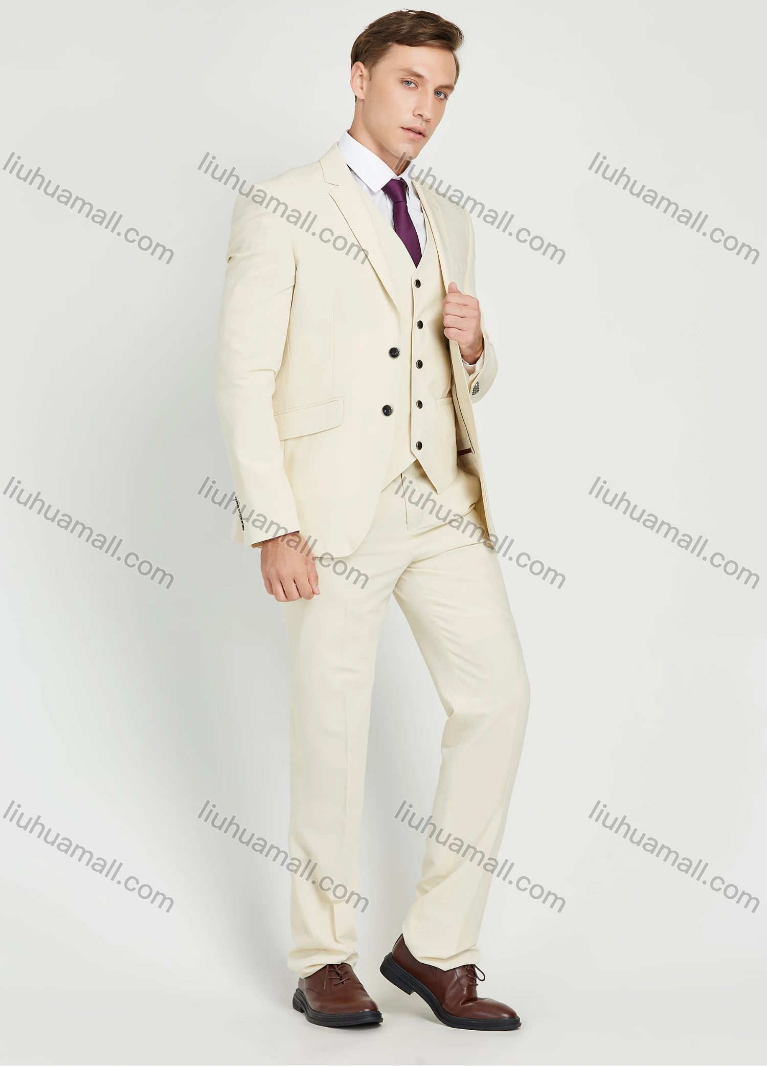 Wholesale Men's Formal Single Breasted Plain Suit Jacket 3 Piece Set - Liuhuamall