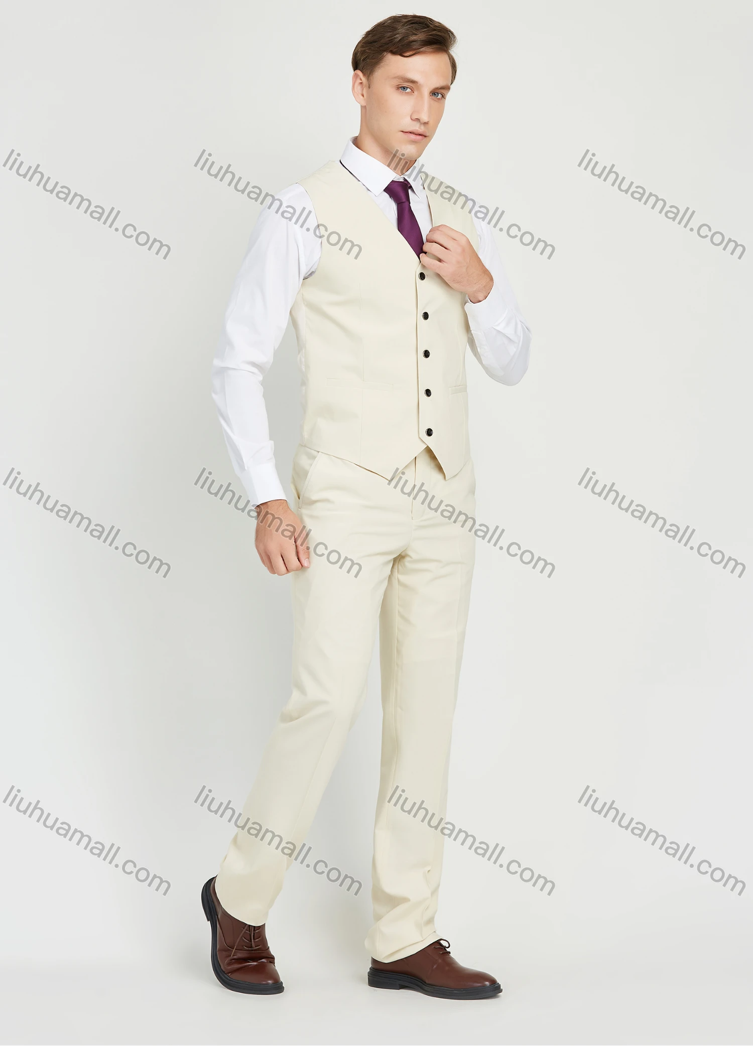 Wholesale Men's Formal Single Breasted Plain Suit Jacket 3 Piece Set - Liuhuamall