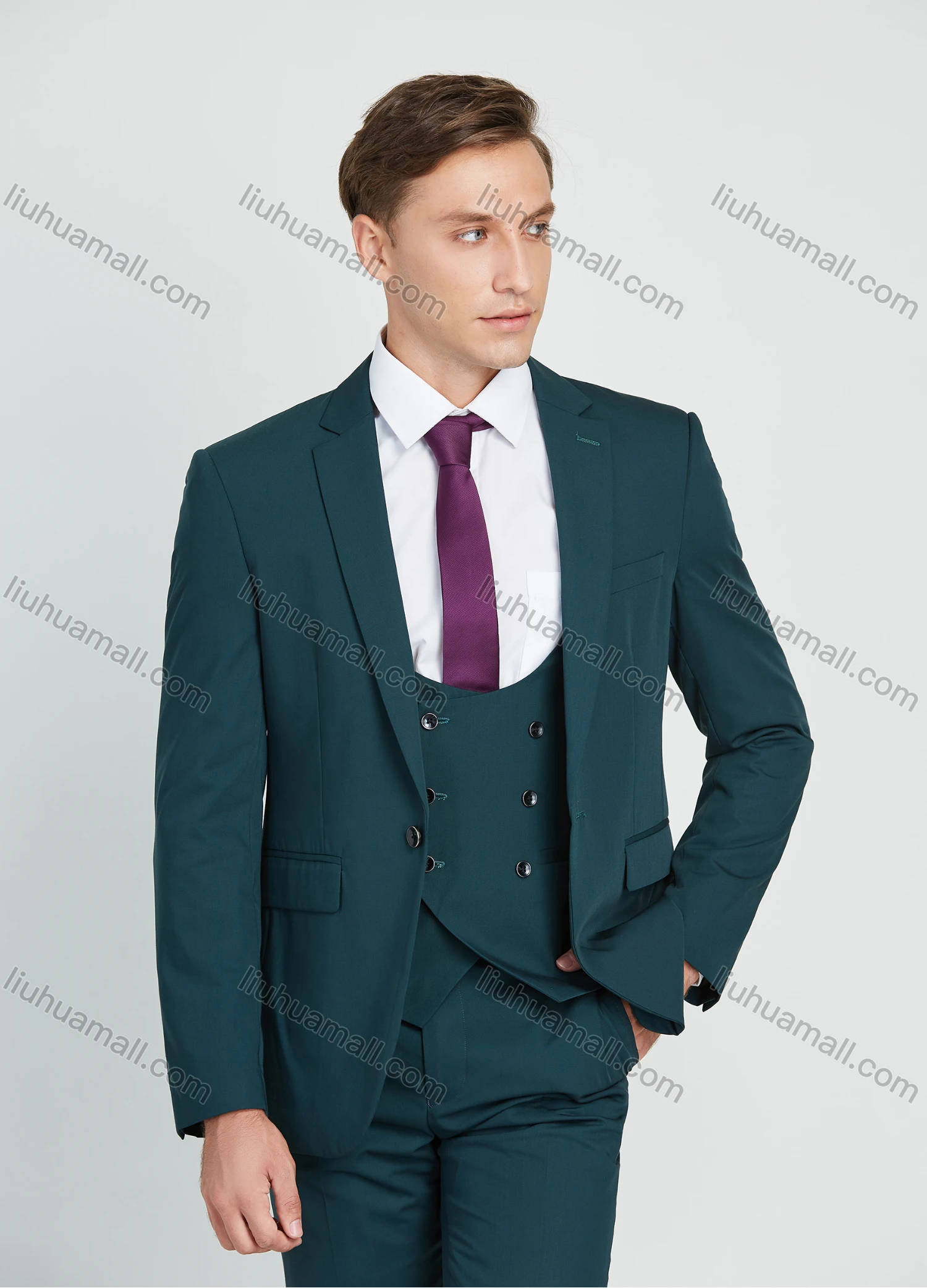 Wholesale Men's Formal Single Breasted Plain Suit Jacket 3 Piece Set - Liuhuamall