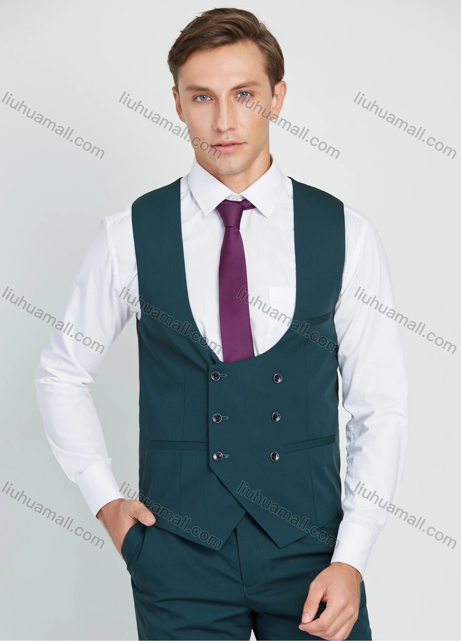 Wholesale Men's Formal Single Breasted Plain Suit Jacket 3 Piece Set - Liuhuamall