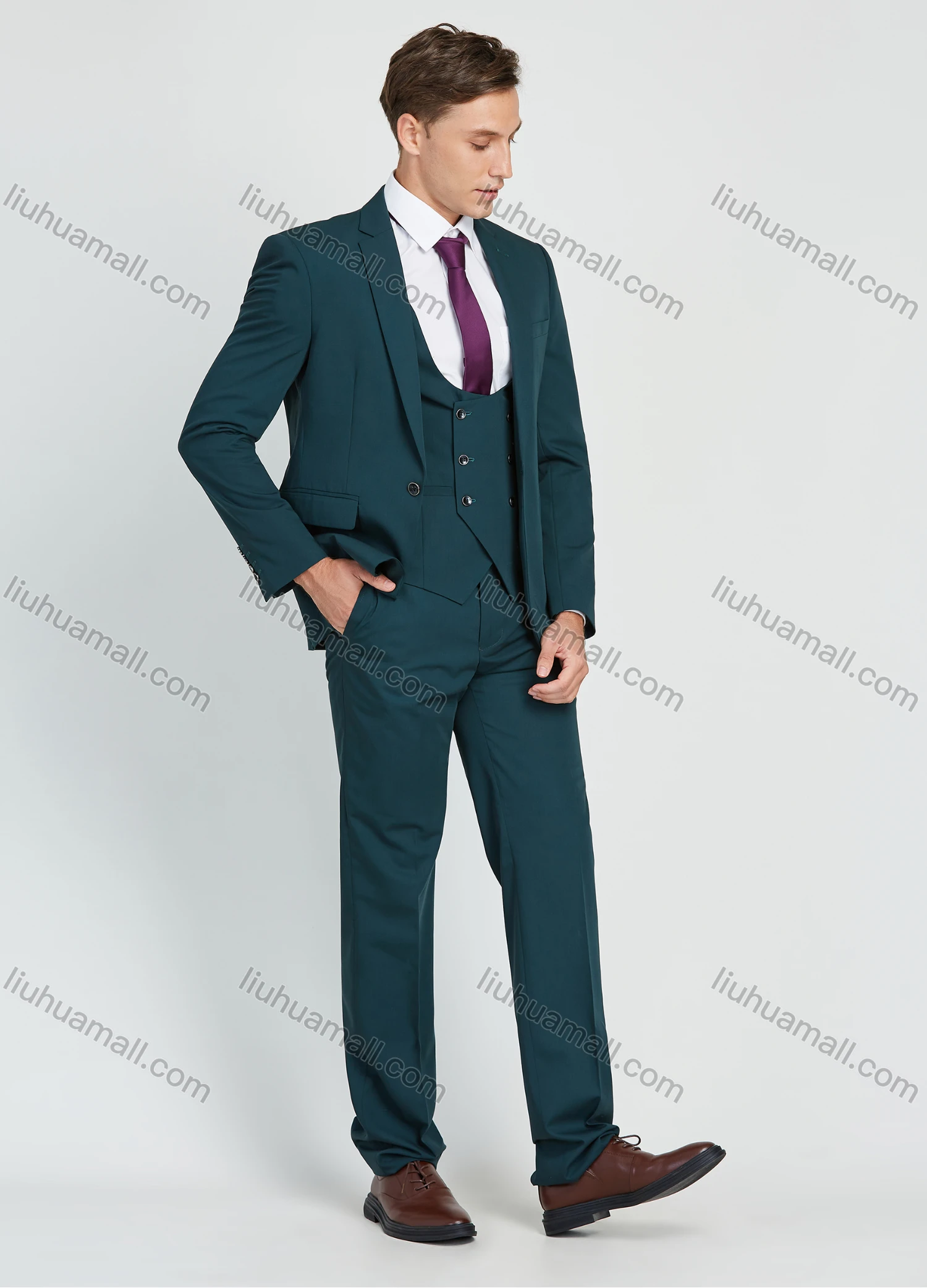 Wholesale Men's Formal Single Breasted Plain Suit Jacket 3 Piece Set - Liuhuamall