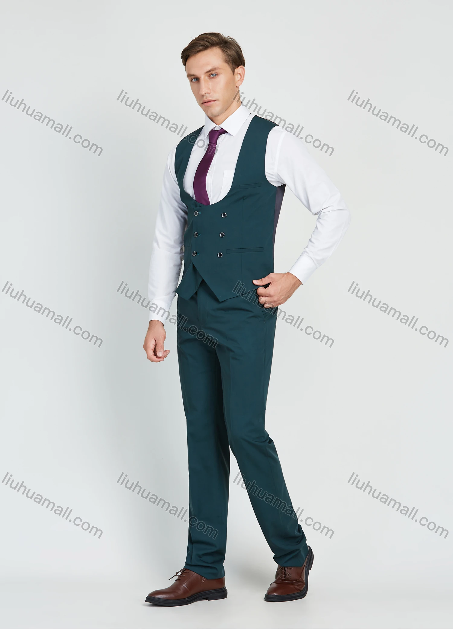 Wholesale Men's Formal Single Breasted Plain Suit Jacket 3 Piece Set - Liuhuamall