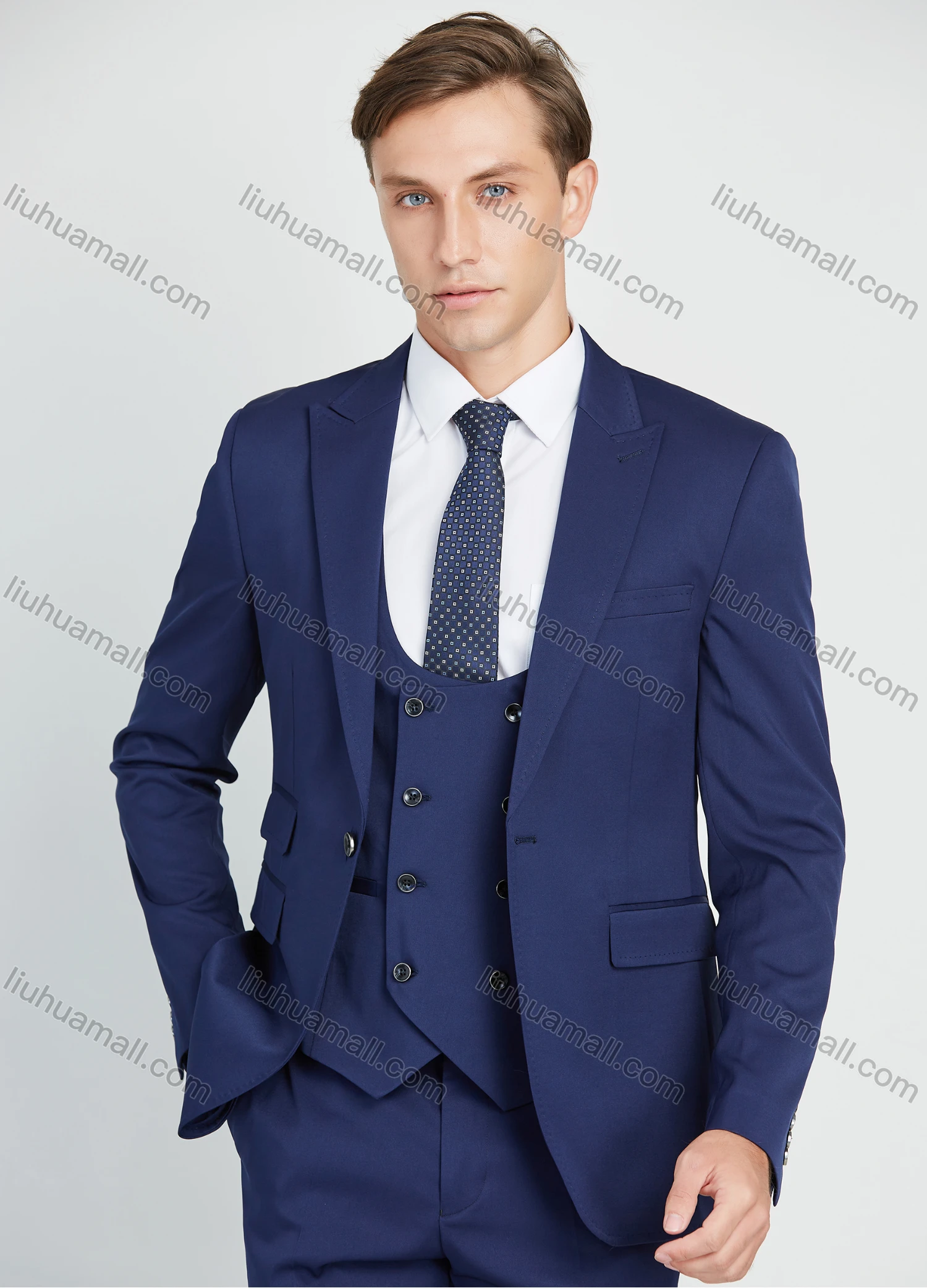 Wholesale Men's Formal Single Breasted Plain Suit Jacket 3 Piece Set - Liuhuamall