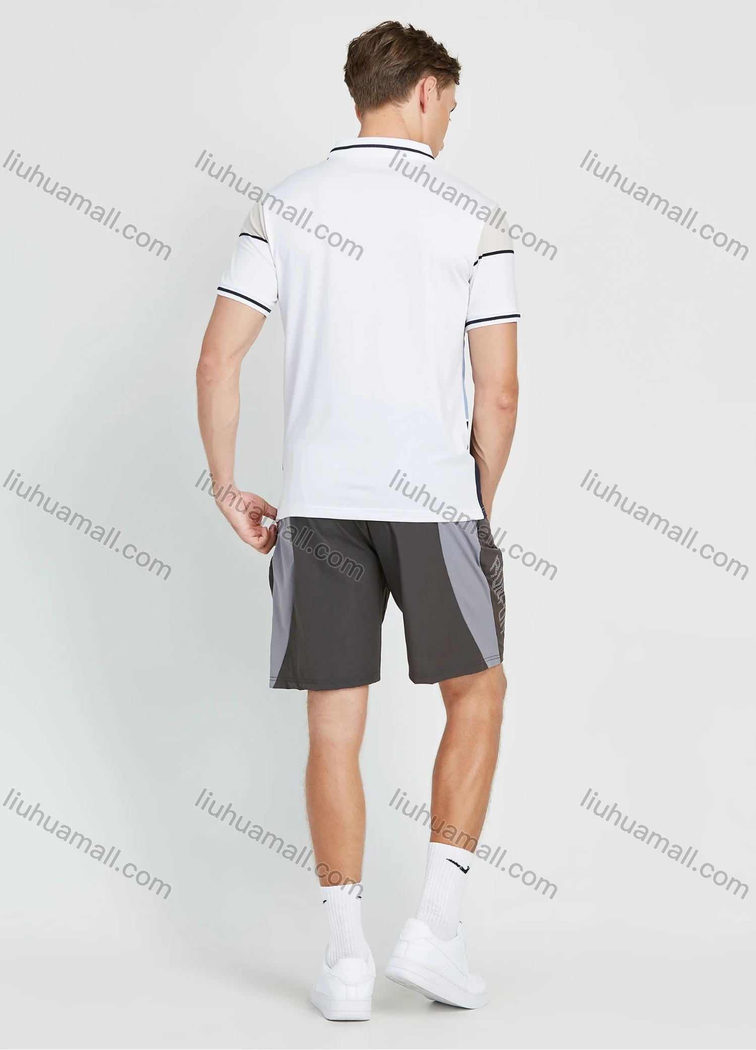 Wholesale Men's Casual Colorblock Striped Print Short Sleeve Polo Shirt - Liuhuamall