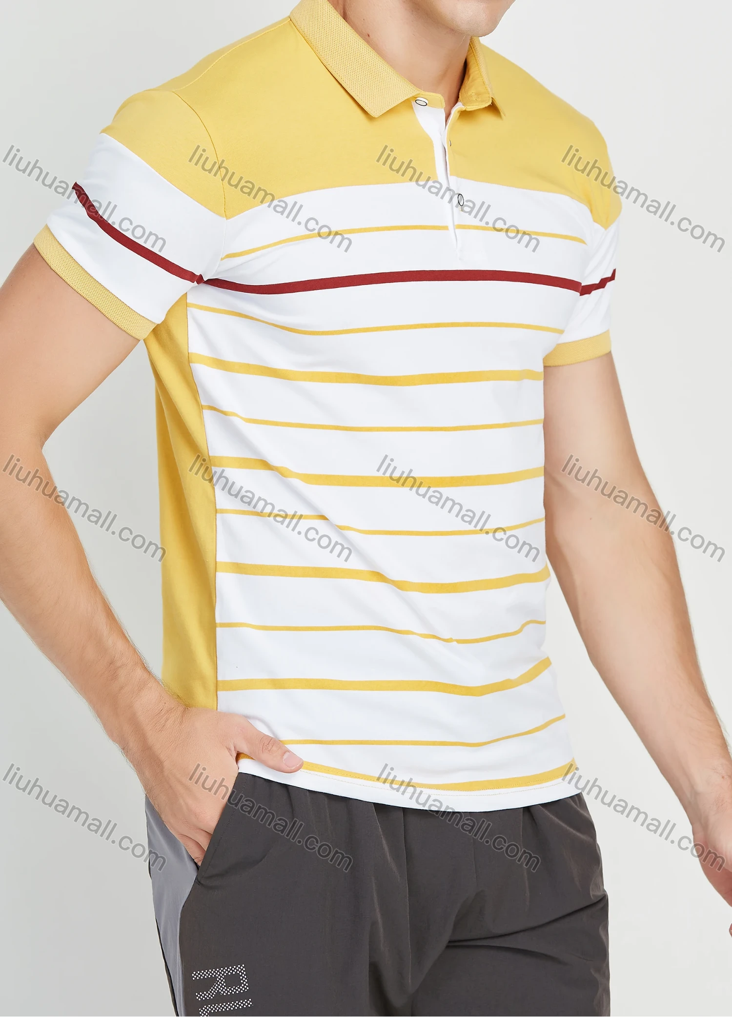 Wholesale Men's Casual Striped Colorblock Short Sleeve Polo Shirt - Liuhuamall