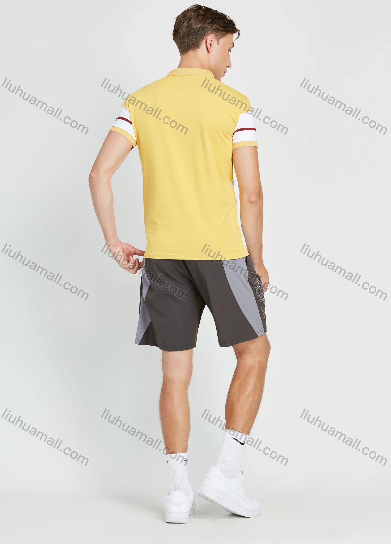 Wholesale Men's Casual Striped Colorblock Short Sleeve Polo Shirt - Liuhuamall