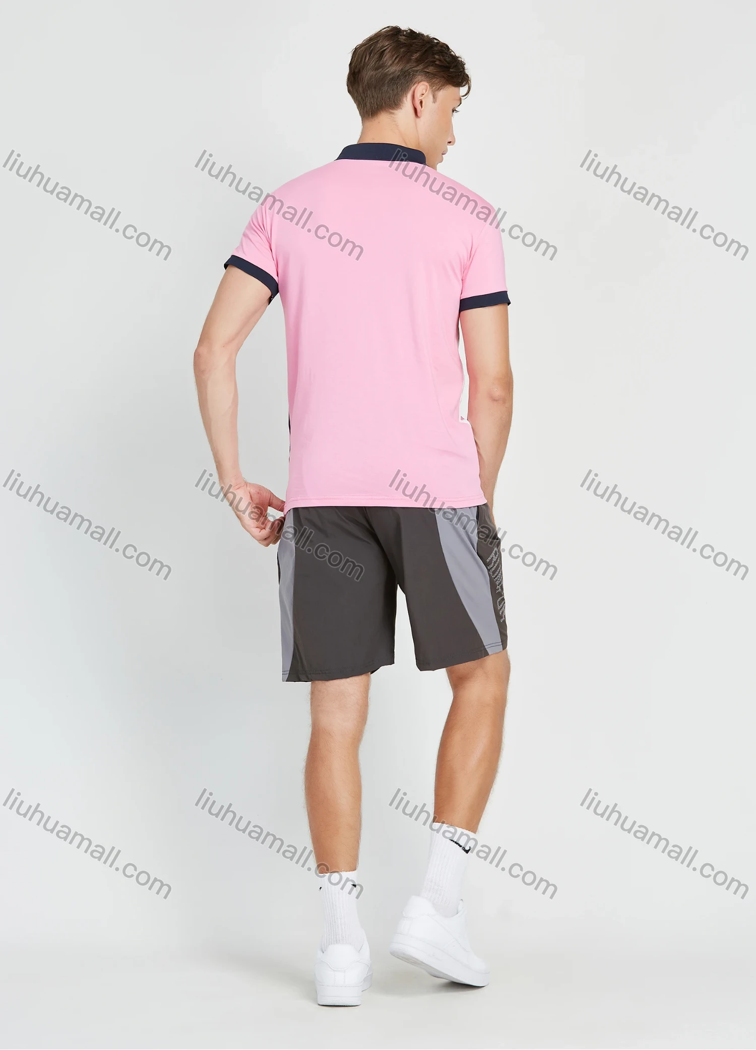 Wholesale Men's Short Sleeve Letter Print Contrast Polo Shirt - Liuhuamall