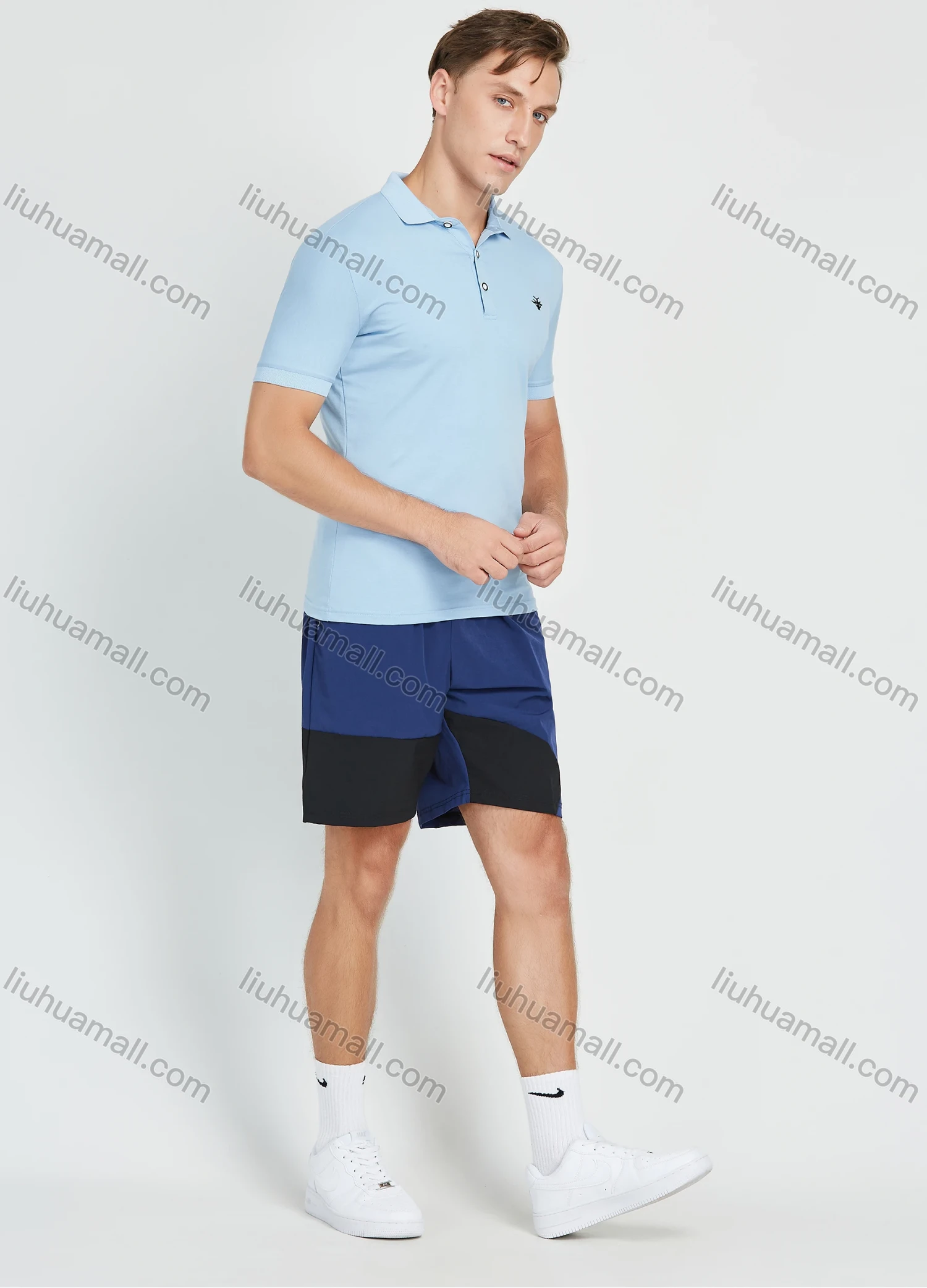 Wholesale Men's Casual Short Sleeve Plain Slim Fit Polo Shirt - Liuhuamall