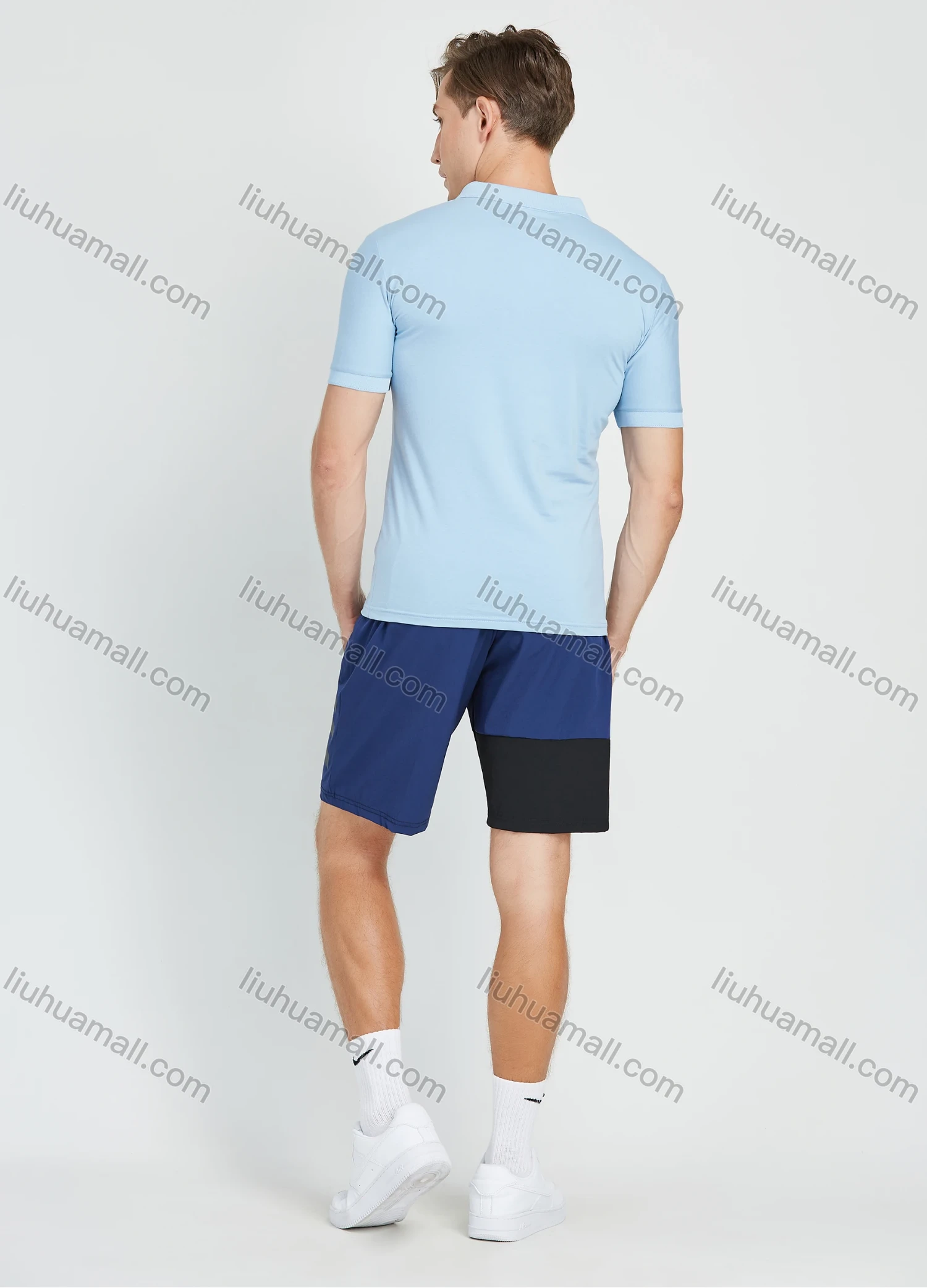 Wholesale Men's Casual Short Sleeve Plain Slim Fit Polo Shirt - Liuhuamall