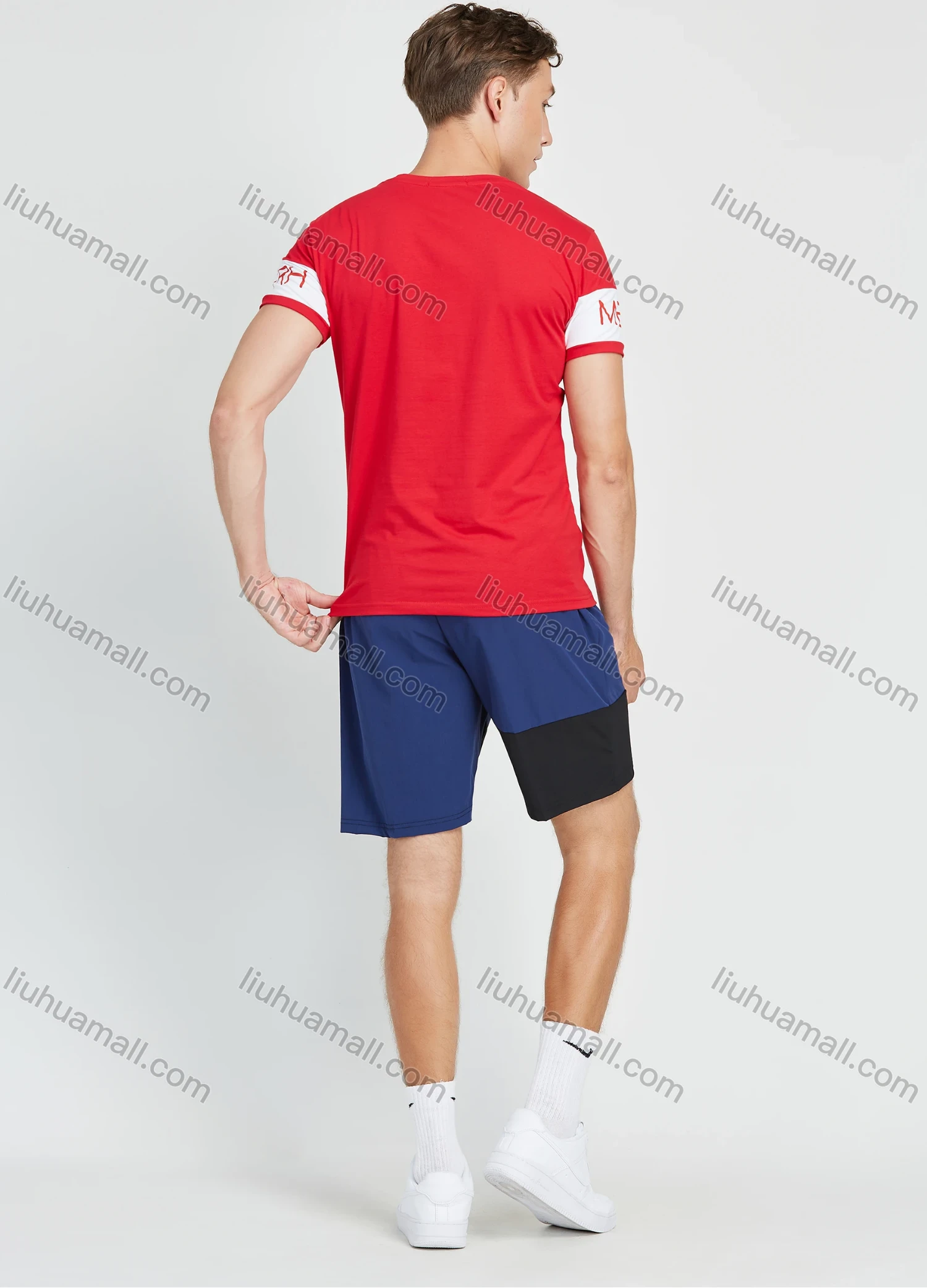 Wholesale Men's Casual Short Sleeve Colorblock Letter Print Round Neck T Shirt - Liuhuamall