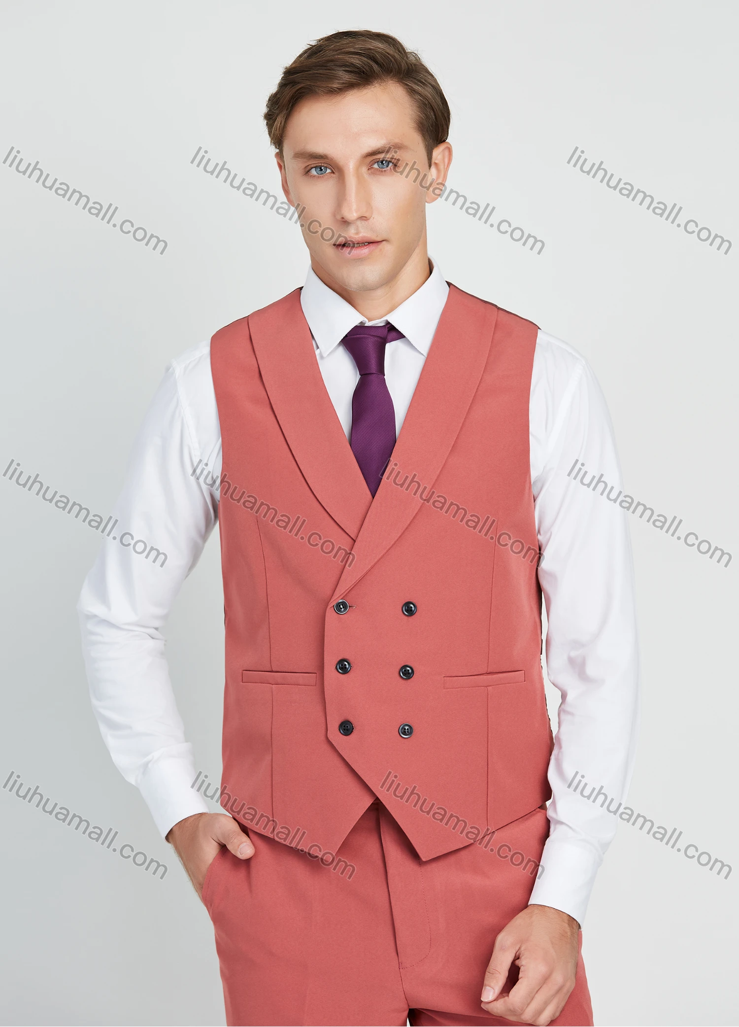 Wholesale Men's Business Lapel One Button Plain Suit Jacket With Waistcoat 3 Piece Set - Liuhuamall