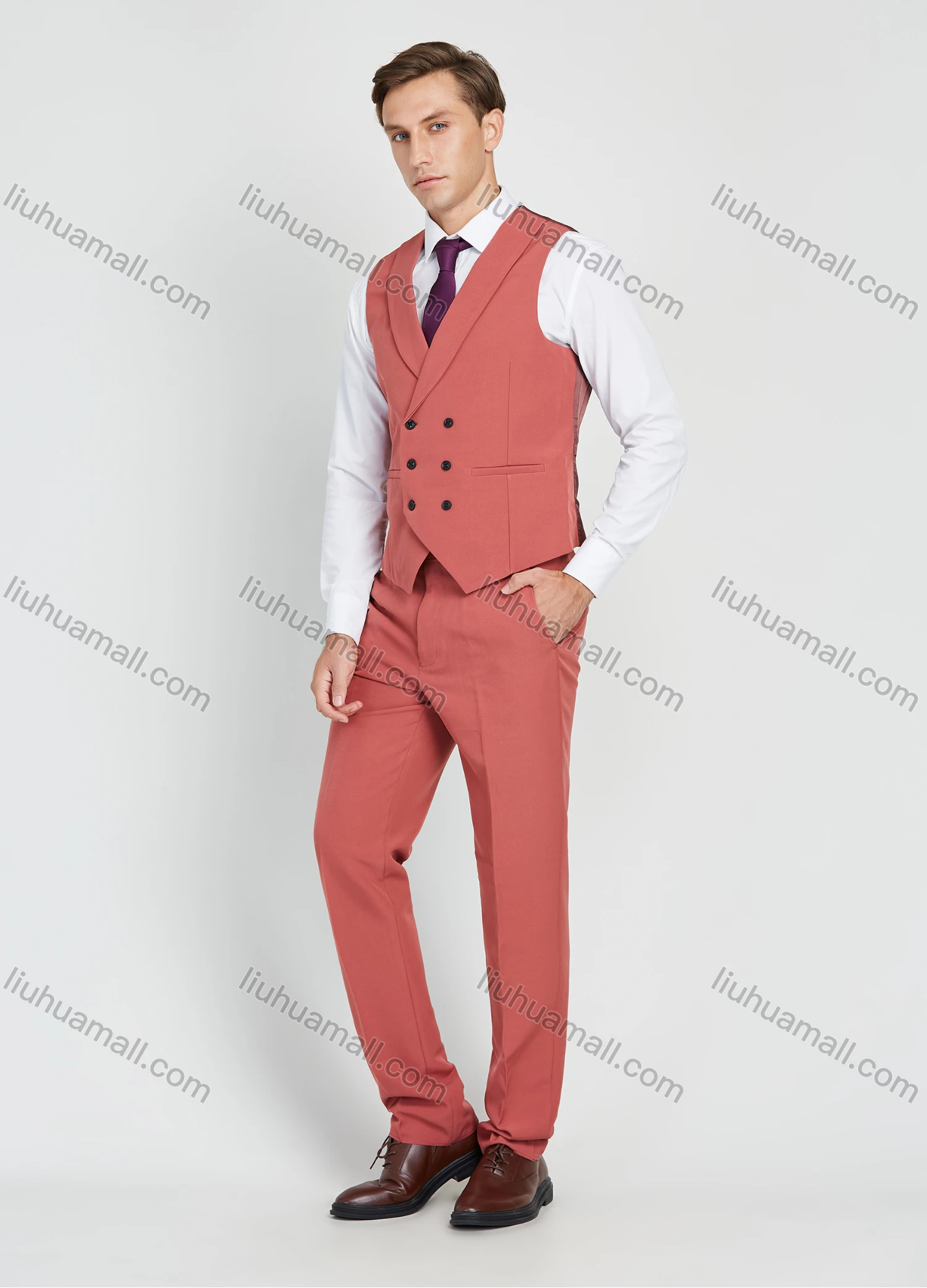 Wholesale Men's Business Lapel One Button Plain Suit Jacket With Waistcoat 3 Piece Set - Liuhuamall