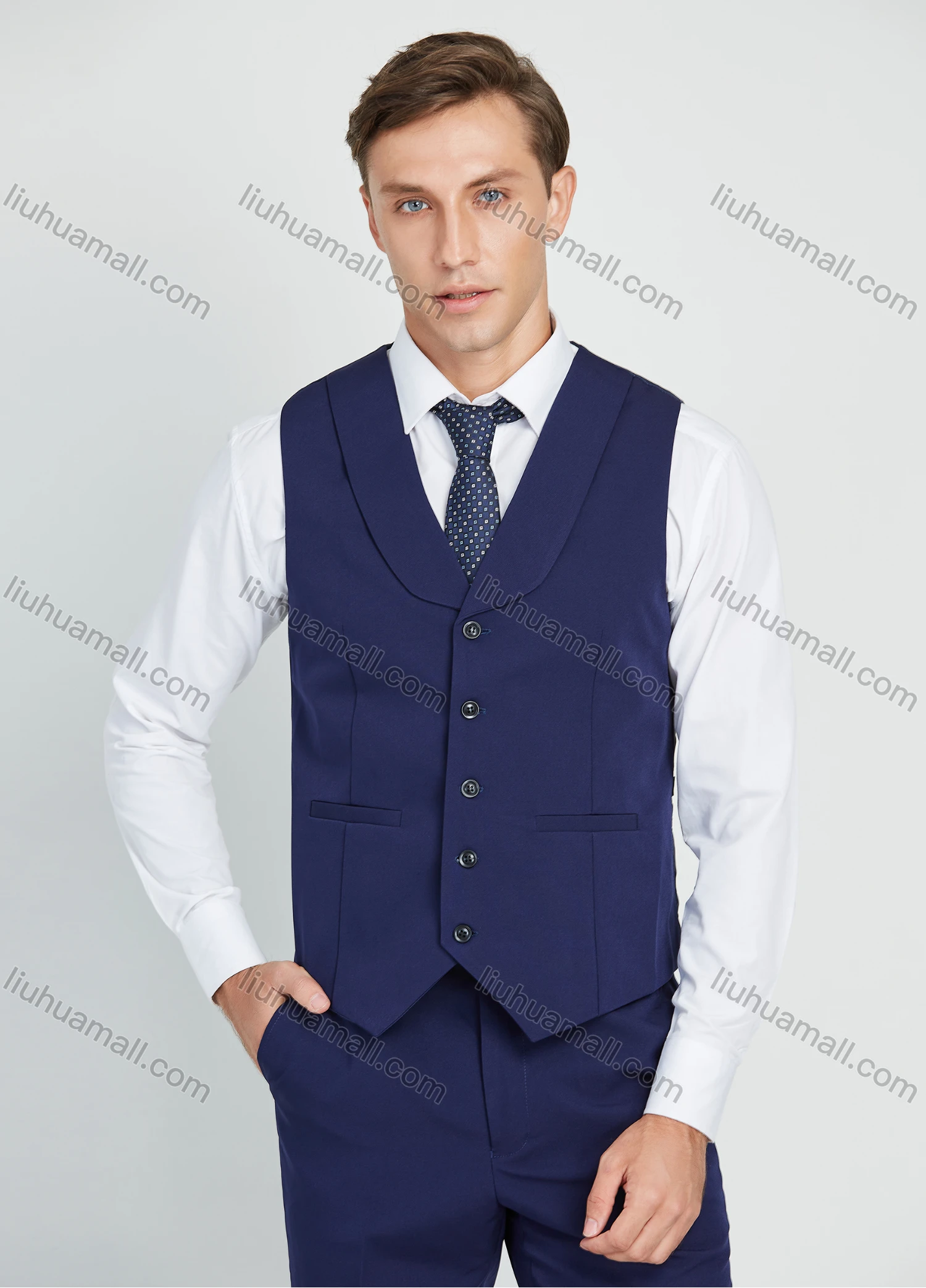 Wholesale Men's Business Lapel One Button Plain Suit Jacket With Waistcoat 3 Piece Set - Liuhuamall