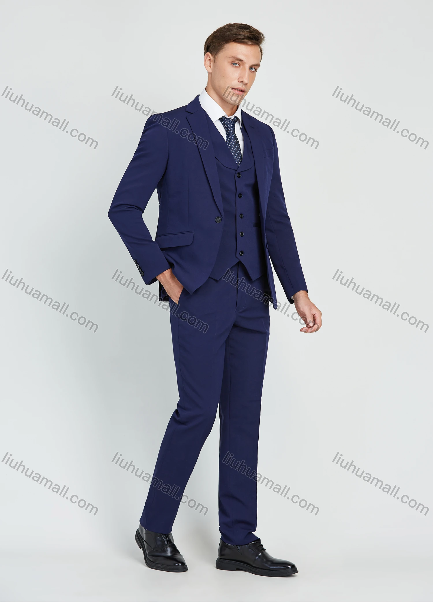 Wholesale Men's Business Lapel One Button Plain Suit Jacket With Waistcoat 3 Piece Set - Liuhuamall