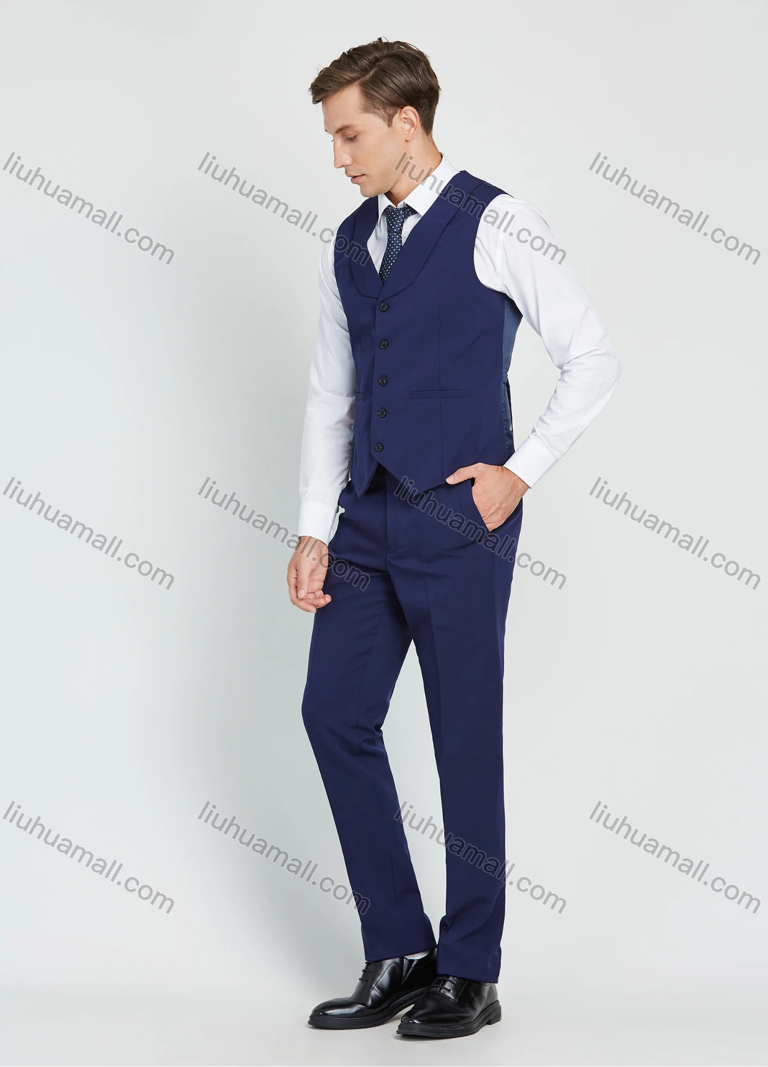 Wholesale Men's Business Lapel One Button Plain Suit Jacket With Waistcoat 3 Piece Set - Liuhuamall