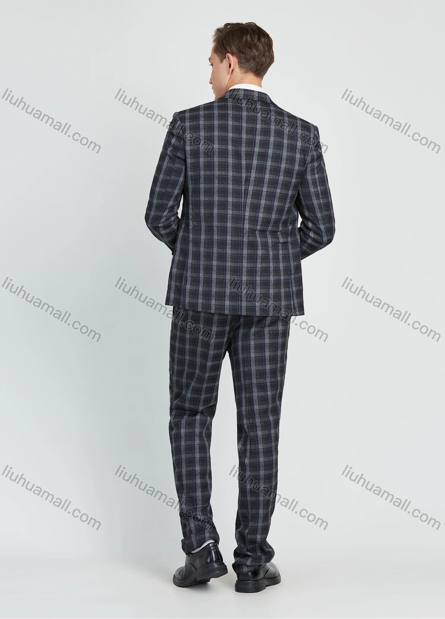 Wholesale Men's Business Lapel One Button Plaid Print Suit Jacket With Waistcoat 3 Piece Set - Liuhuamall