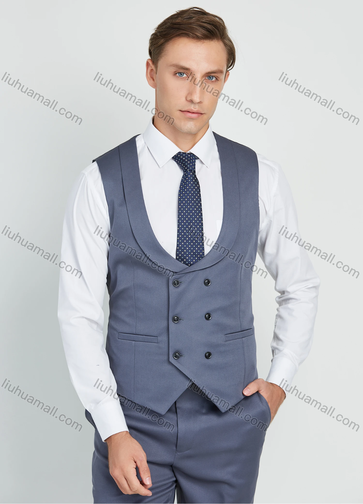Wholesale Men's Business Lapel One Button Plain Suit Jacket With Waistcoat 3 Piece Set - Liuhuamall