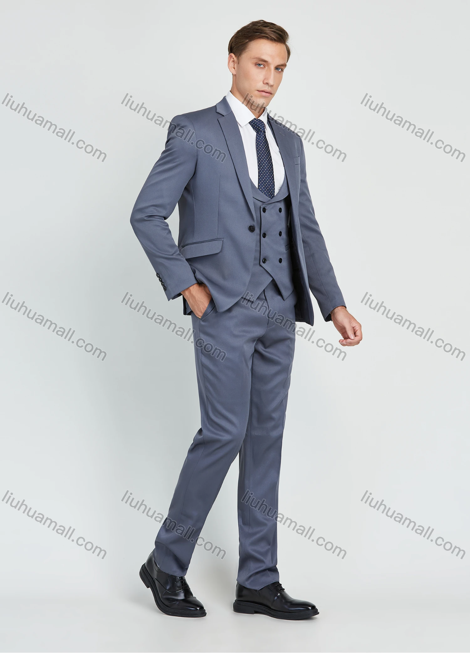 Wholesale Men's Business Lapel One Button Plain Suit Jacket With Waistcoat 3 Piece Set - Liuhuamall