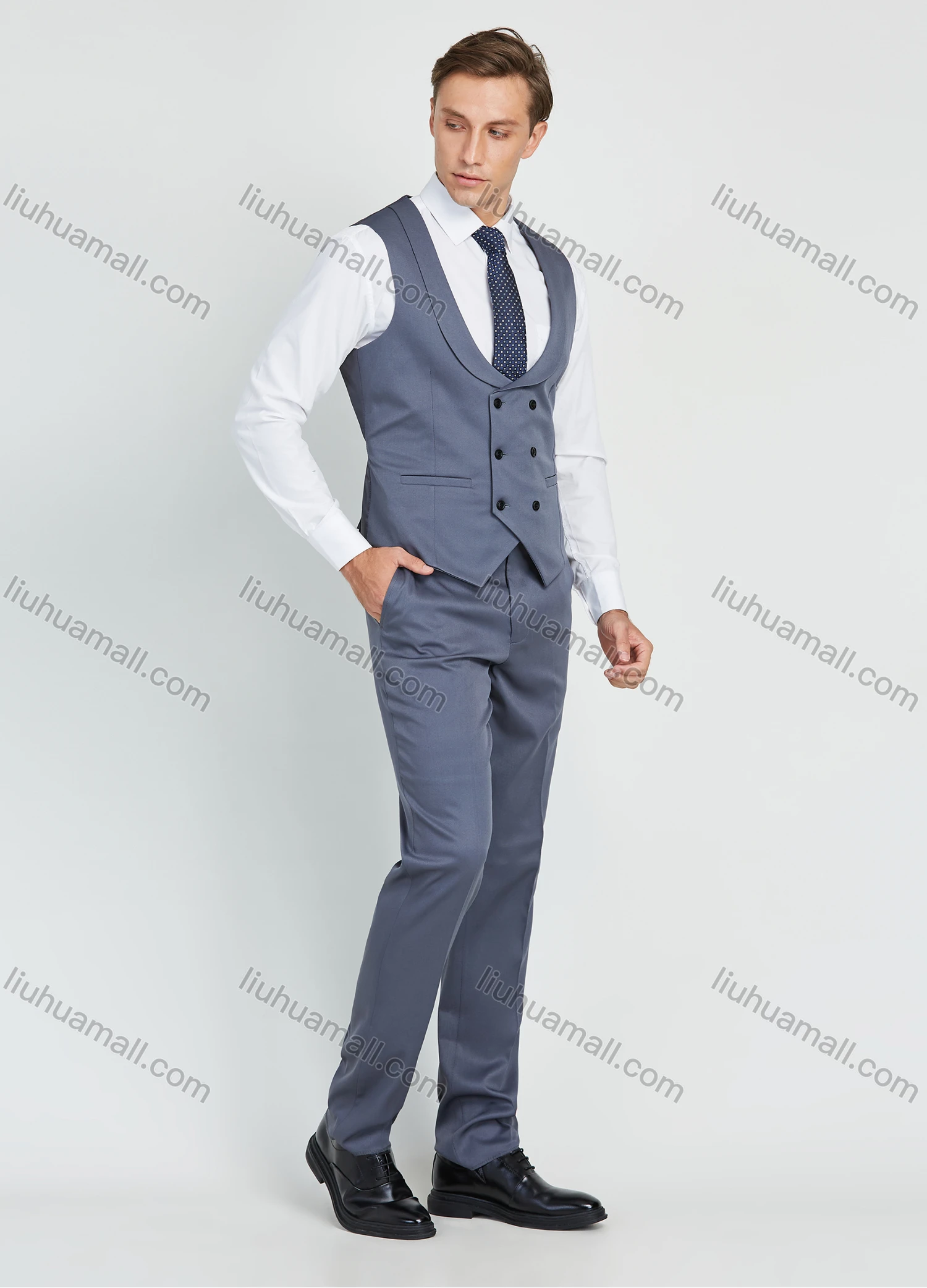 Wholesale Men's Business Lapel One Button Plain Suit Jacket With Waistcoat 3 Piece Set - Liuhuamall